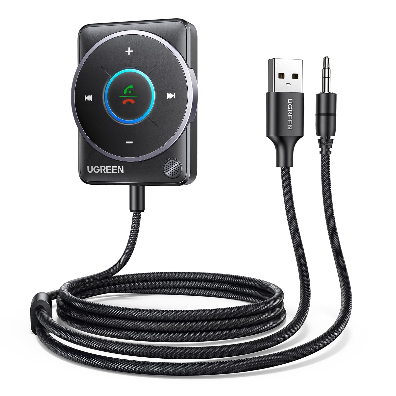 ugreen-ricevitore-bluetooth-5-4-auto-usb-a-jack-3-5mm-vivavoce-rgb-doppia-connes image 1