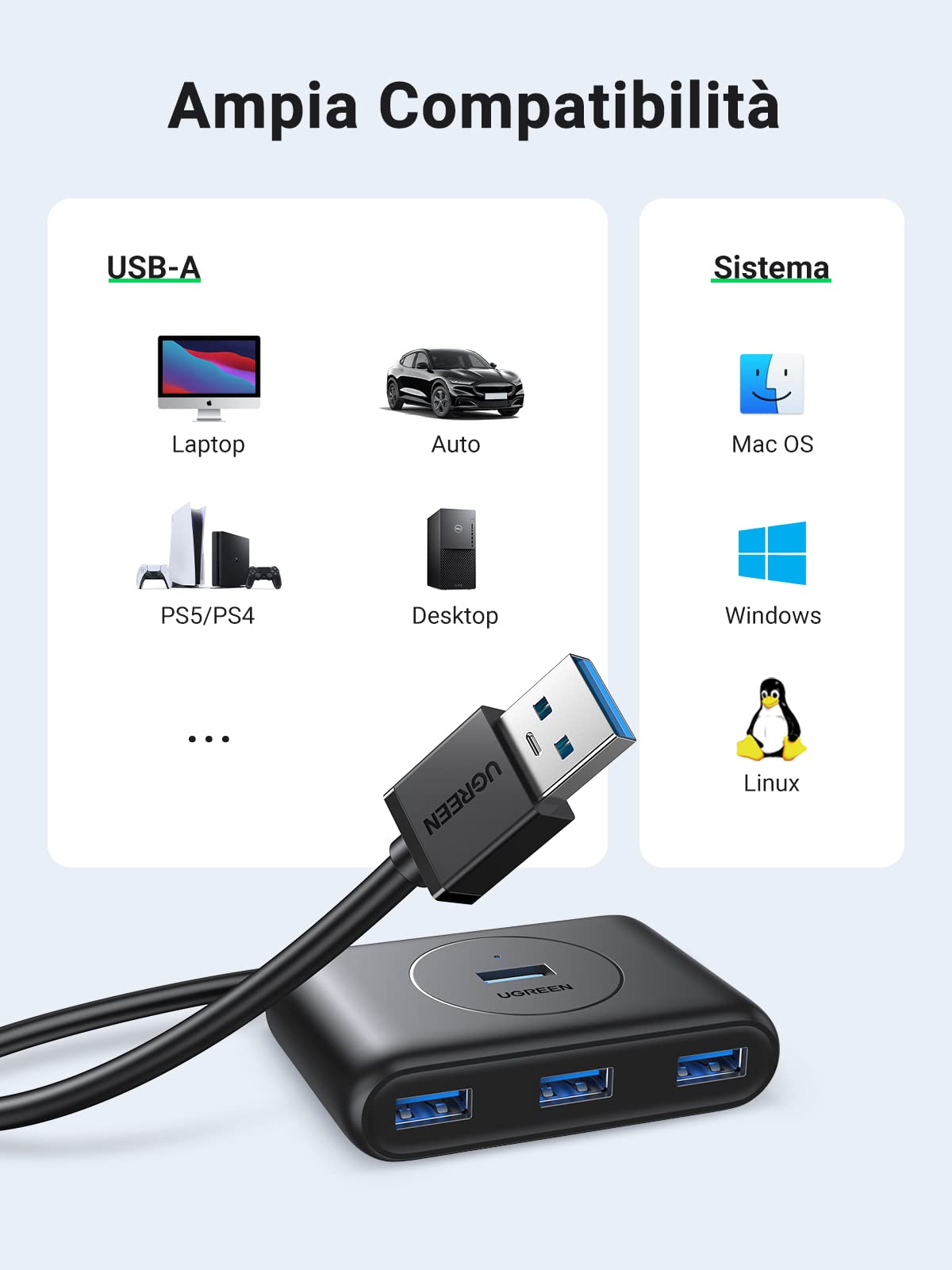 ugreen-hub-usb-3-0-4-porte-5gbps-con-cavo-100cm-nero image 7