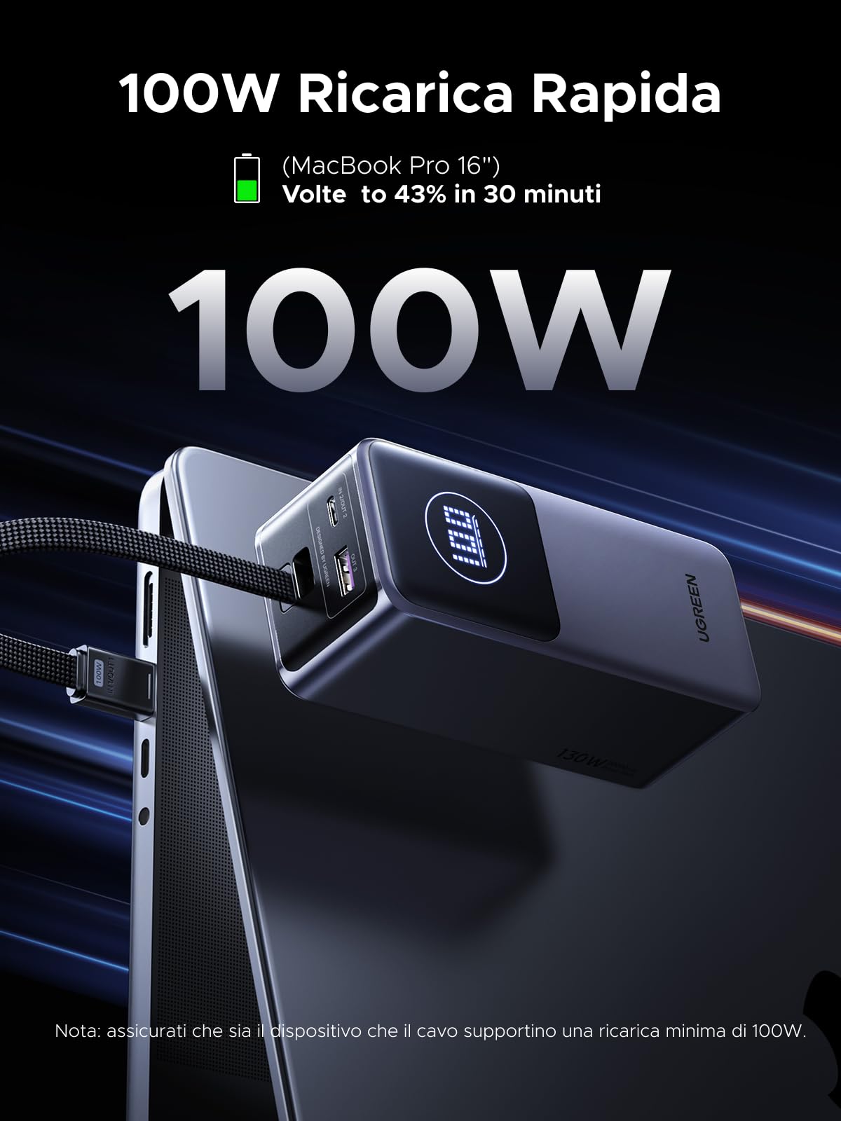 ugreen-nexode-pro-130w-power-bank-20000mah-con-cavo-usb-c-integrato-pd-100w image 3