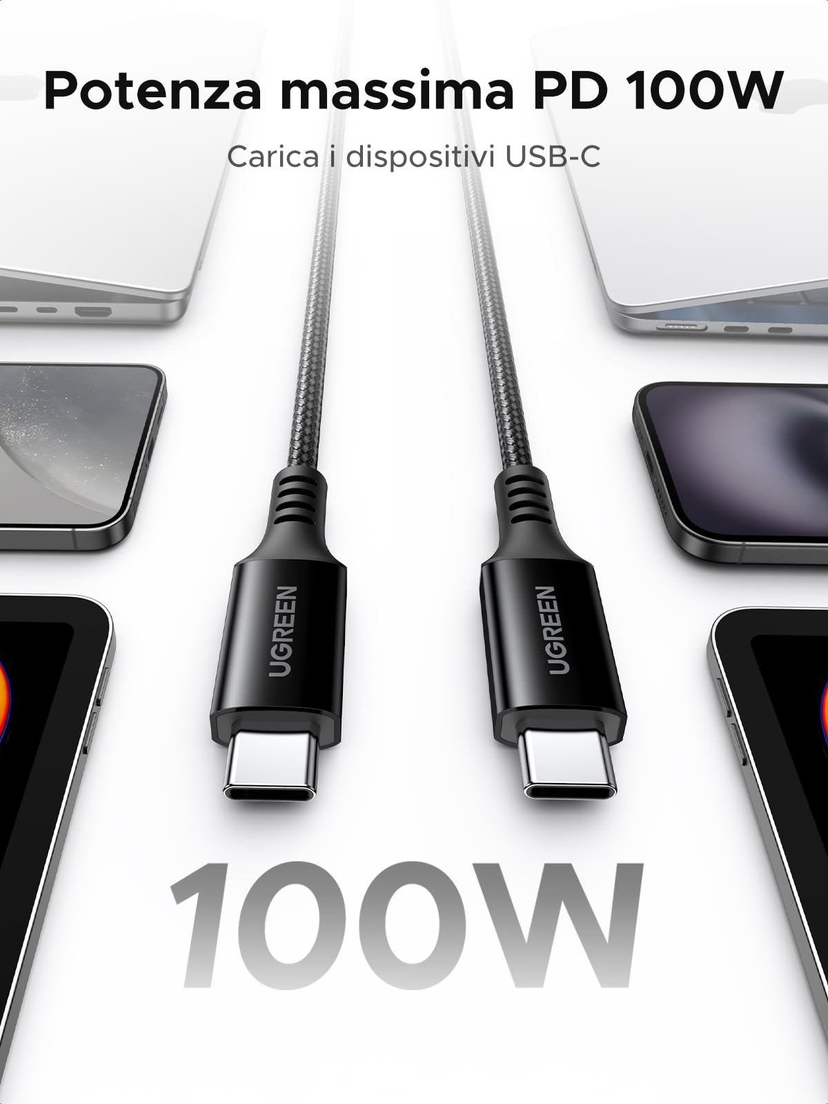 ugreen-zapix-cavo-usb-c-a-usb-c-100w-pd-3-0-1m-nylon image 2