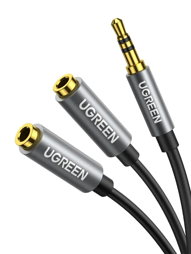 ugreen-cavo-sdoppiatore-cuffie-jack-3-5mm-maschio-a-2-femmina-grigio image 1
