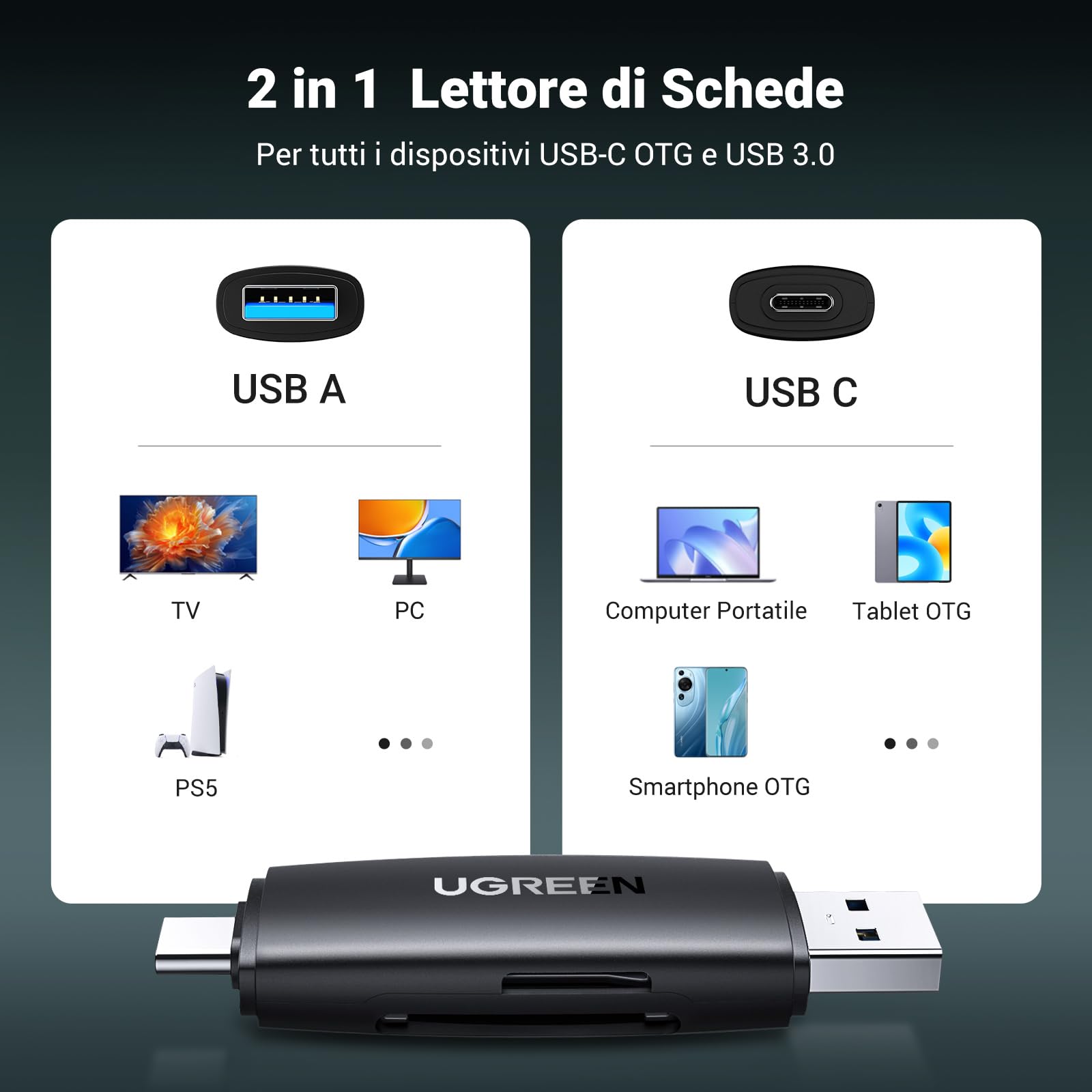 ugreen-lettore-schede-sd-tf-2-in-1-usb-c-usb-3-0-5gbps-otg image 2