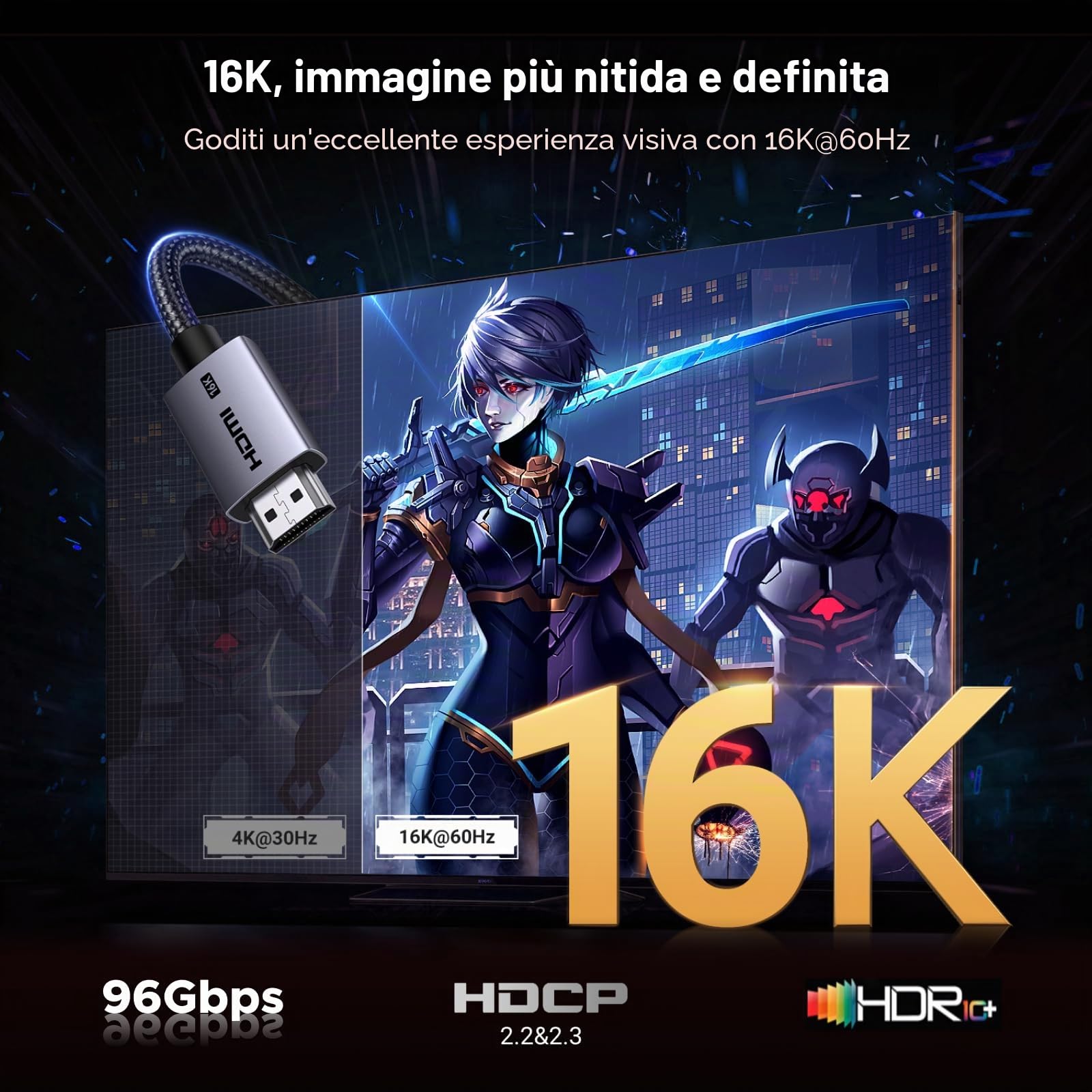 ugreen-cavo-hdmi-2-2-16k-60hz-96gbps-2m-ultra-alta-velocit image 2