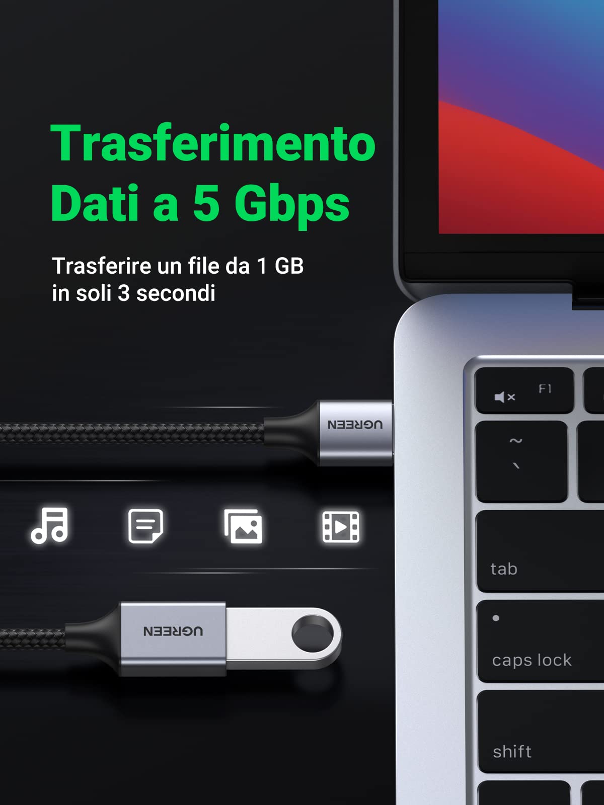 ugreen-cavo-prolunga-usb-3-0-maschio-femmina-1m-nylon-5gbps image 2