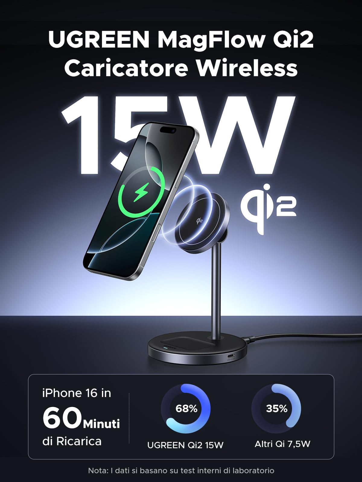 ugreen-magflow-qi2-15w-stazione-di-ricarica-wireless-magnetica-2-in-1-per-iphone image 2