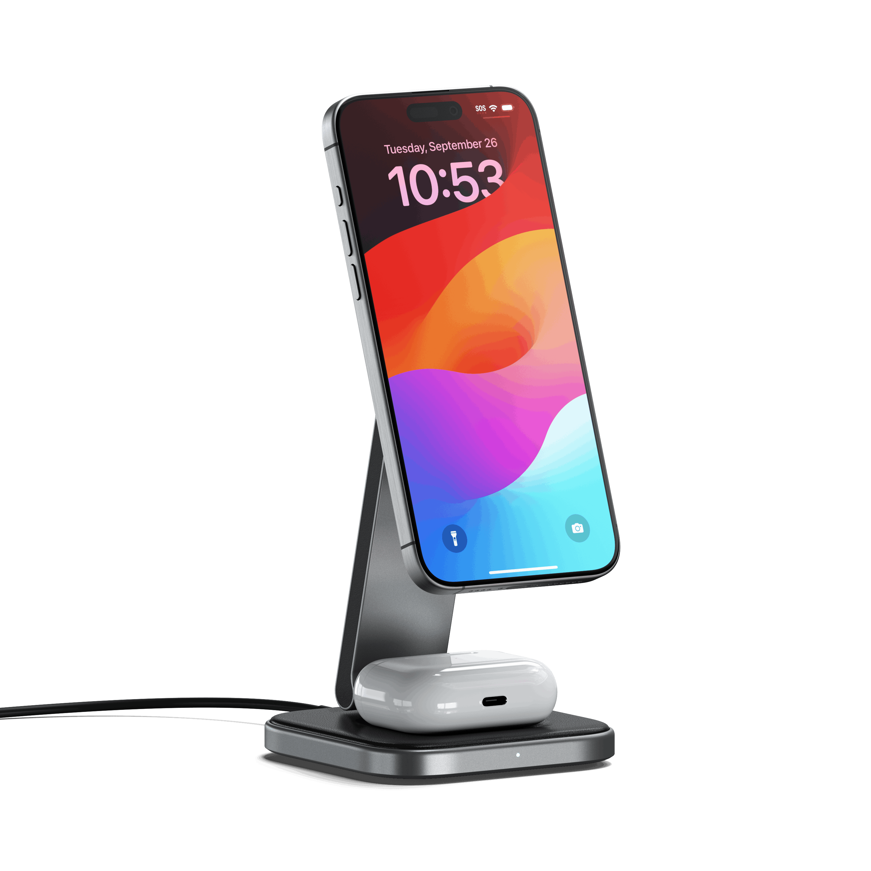 satechi-2-in-1-foldable-qi2-stand-di-ricarica-wireless-iphone-airpods image 1