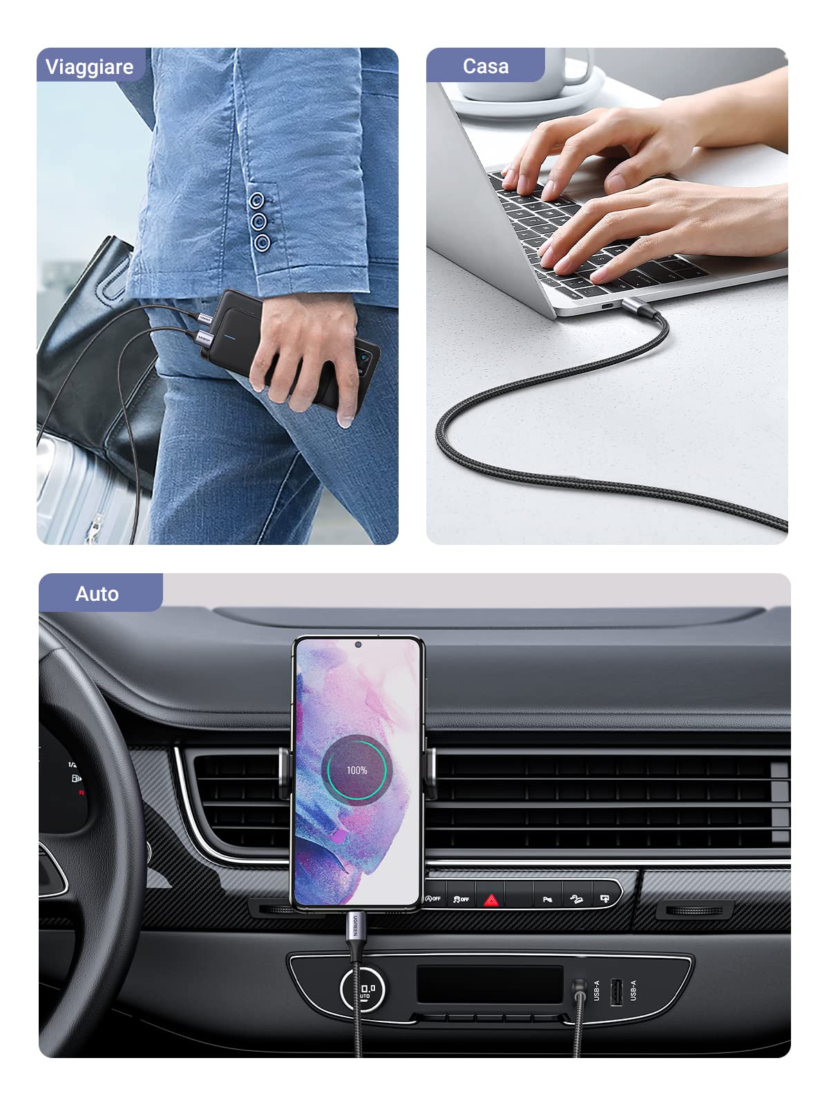 ugreen-cavo-usb-a-a-usb-c-3a-qc3-0-0-5m-nylon-2-pezzi image 7