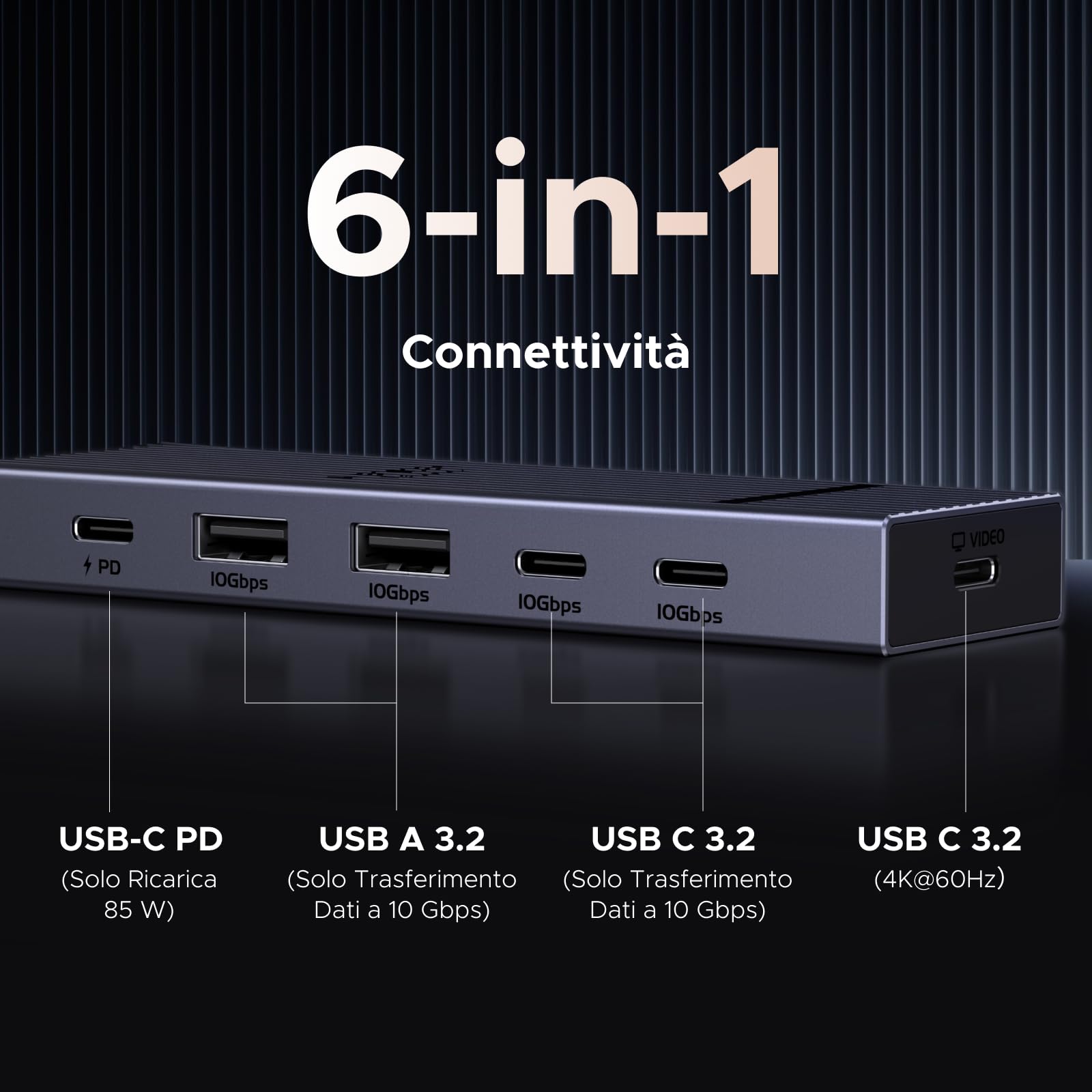 ugreen-revodok-pro-hub-usb-c-6-in-1-10gbps-con-uscita-video-4k-60hz-e-pd-100w image 2