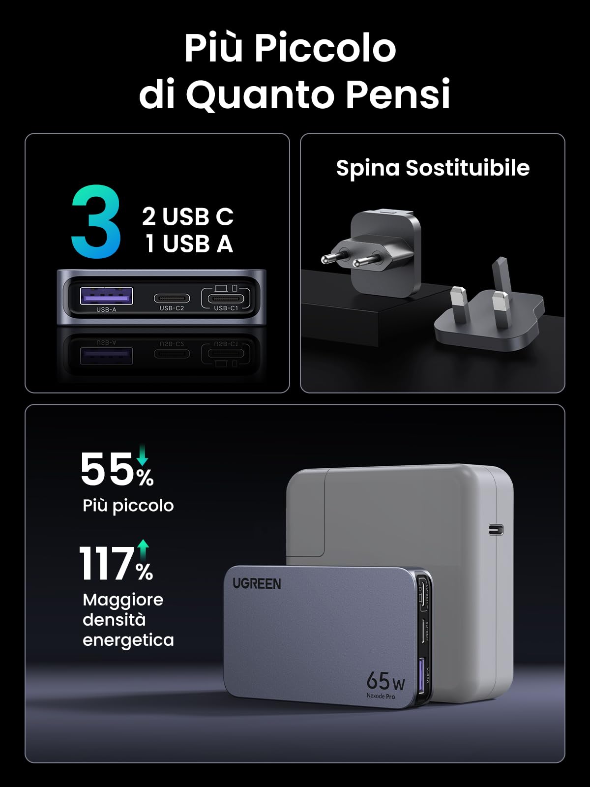 ugreen-nexode-air-caricatore-65w-gan-3-porte-pd-3-0-pps-ultra-sottile image 2