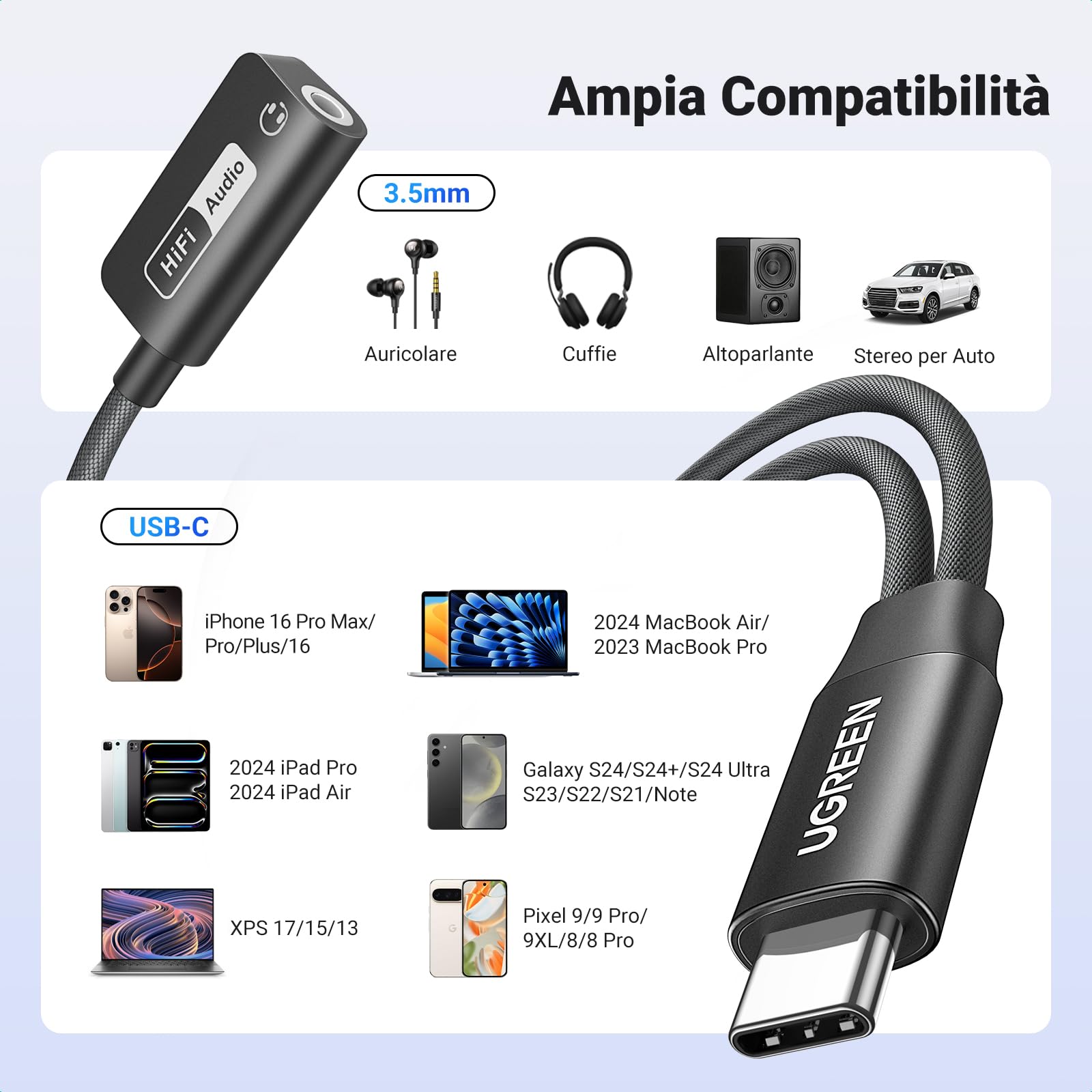 ugreen-adattatore-usb-c-a-jack-3-5mm-2-in-1-pd-60w-magnetico-hi-res-32bit-384khz image 7