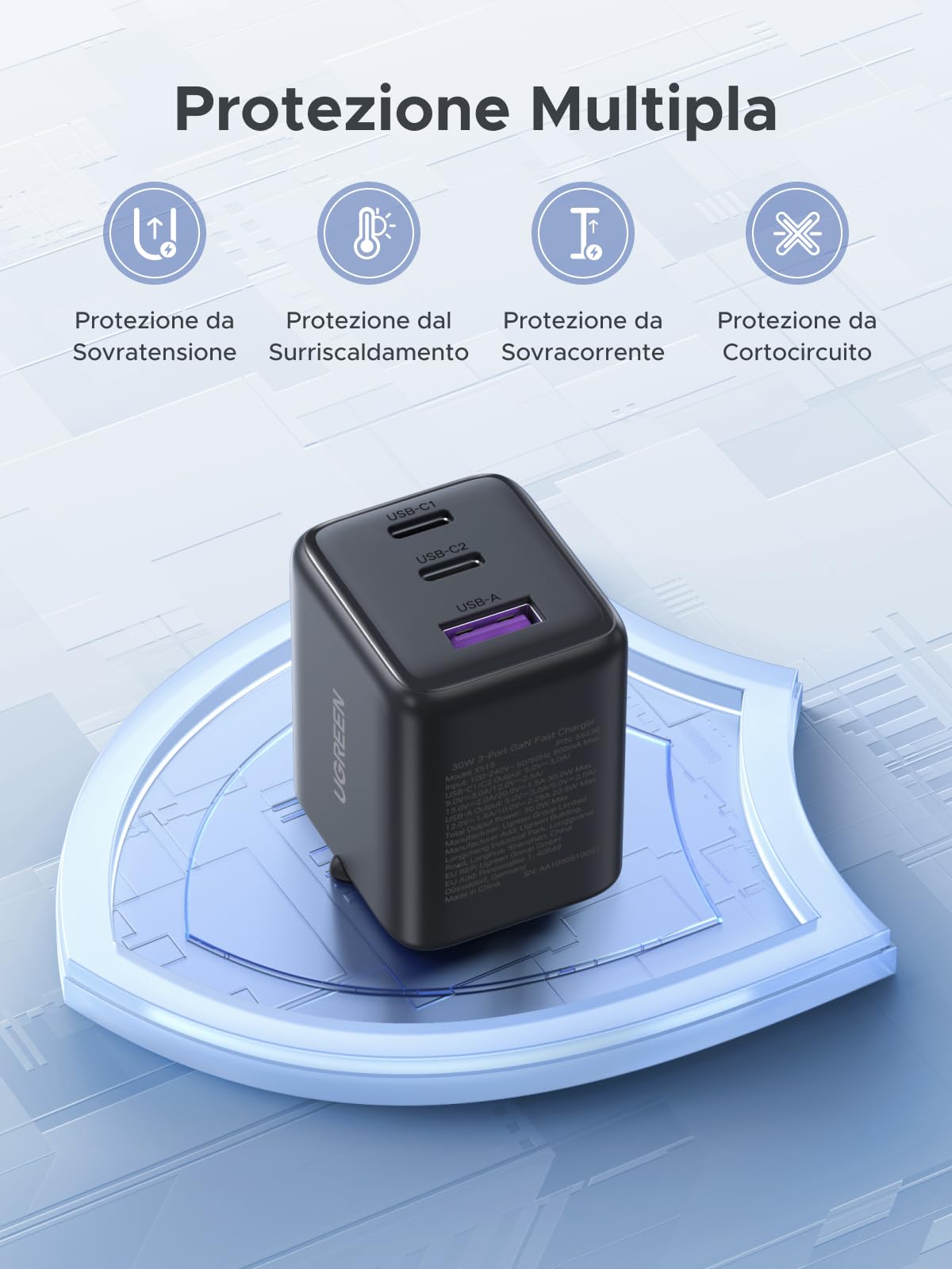 ugreen-zapix-caricatore-usb-c-30w-gan-3-porte-pd-nero image 6