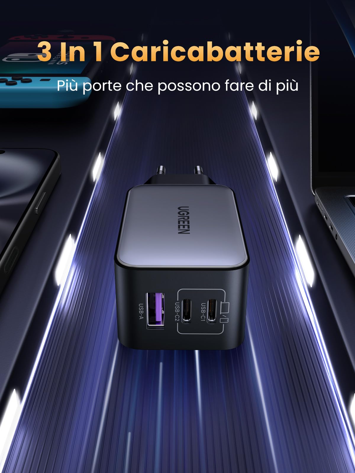 ugreen-nexode-65w-caricatore-usb-c-gan-3-porte-nero image 3