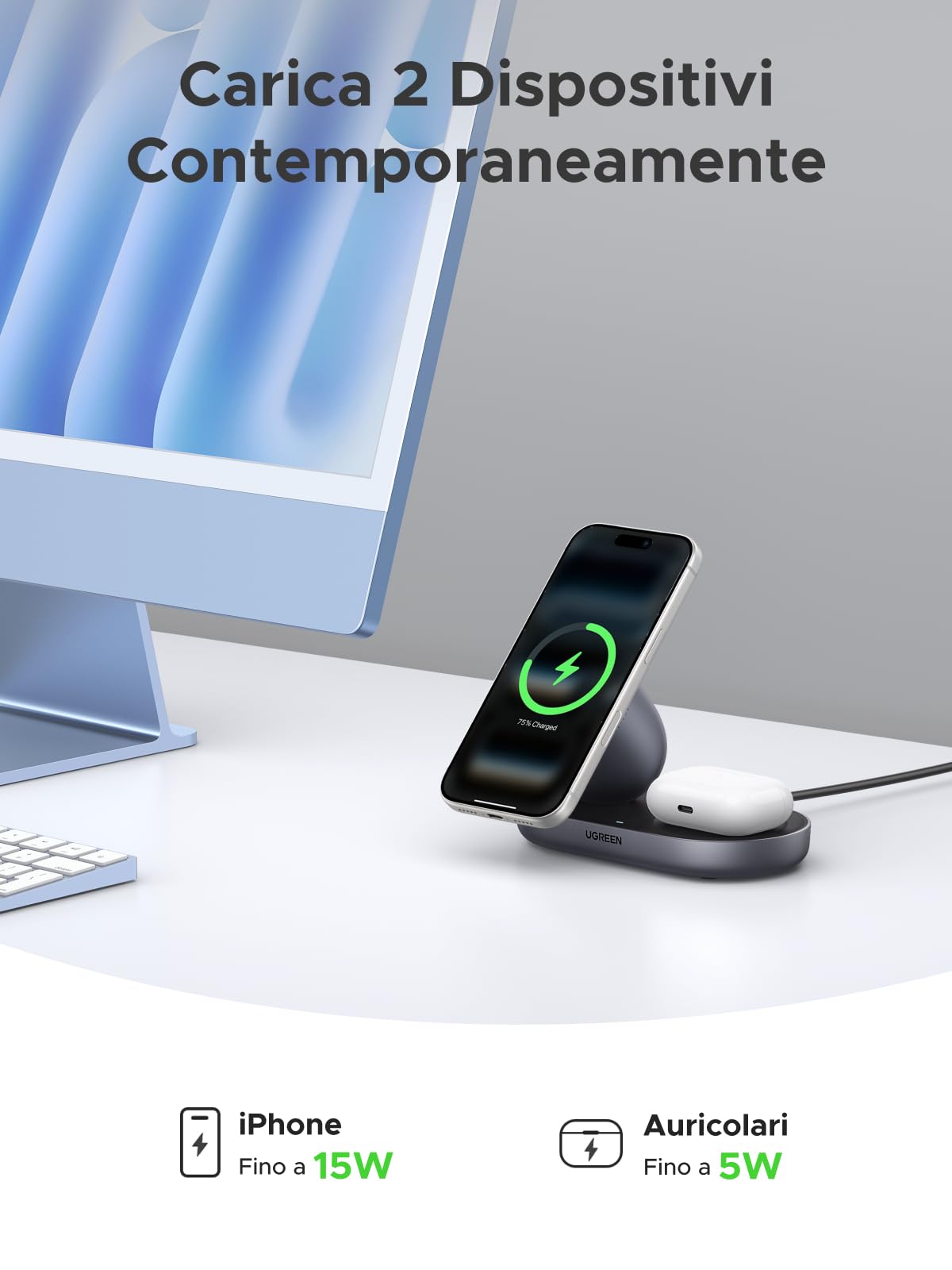 ugreen-zapix-caricatore-wireless-2in1-magsafe-qi2-15w-grigio image 3