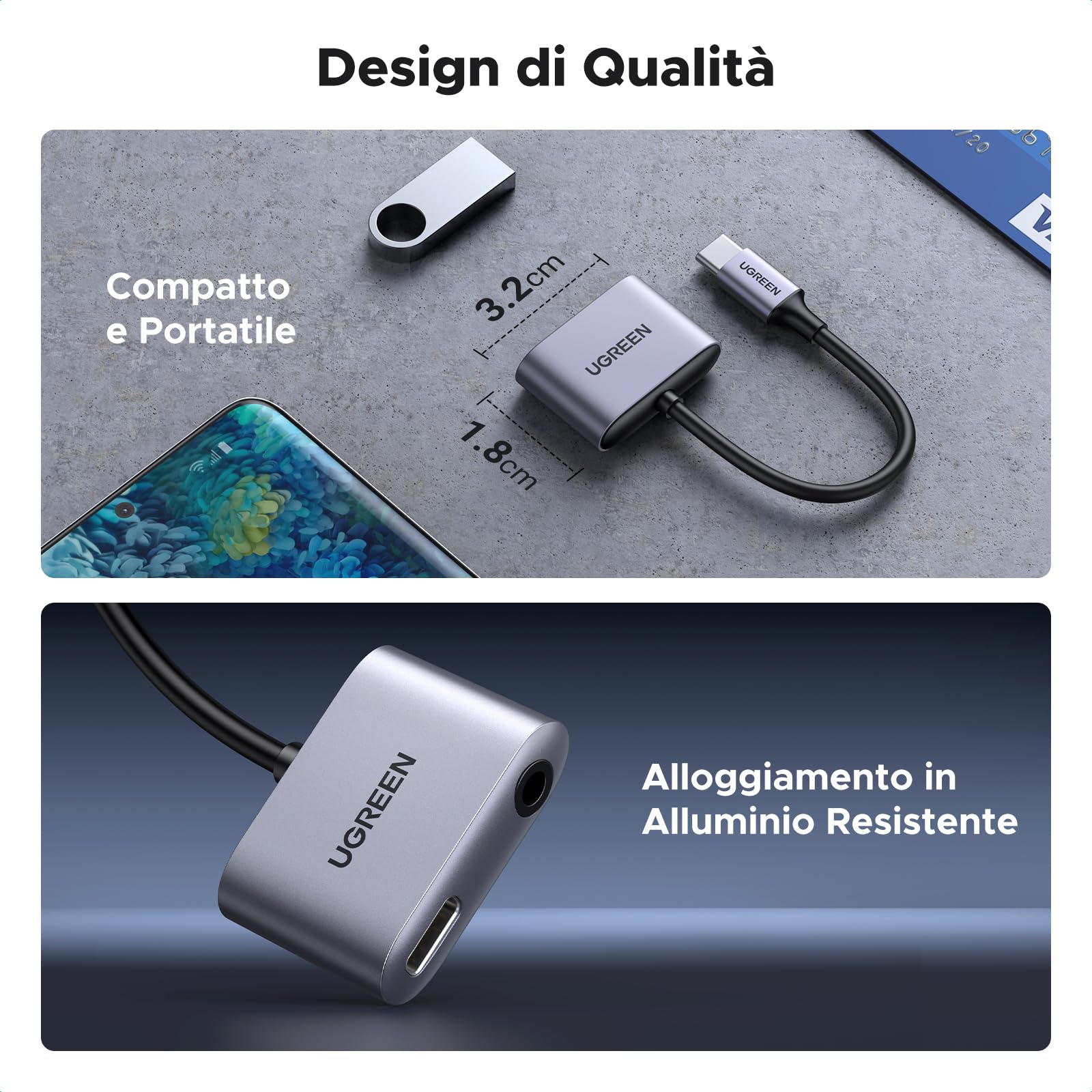 ugreen-adattatore-usb-c-a-jack-3-5mm-ricarica-rapida-pd-60w-con-chip-dac-24-bit- image 7