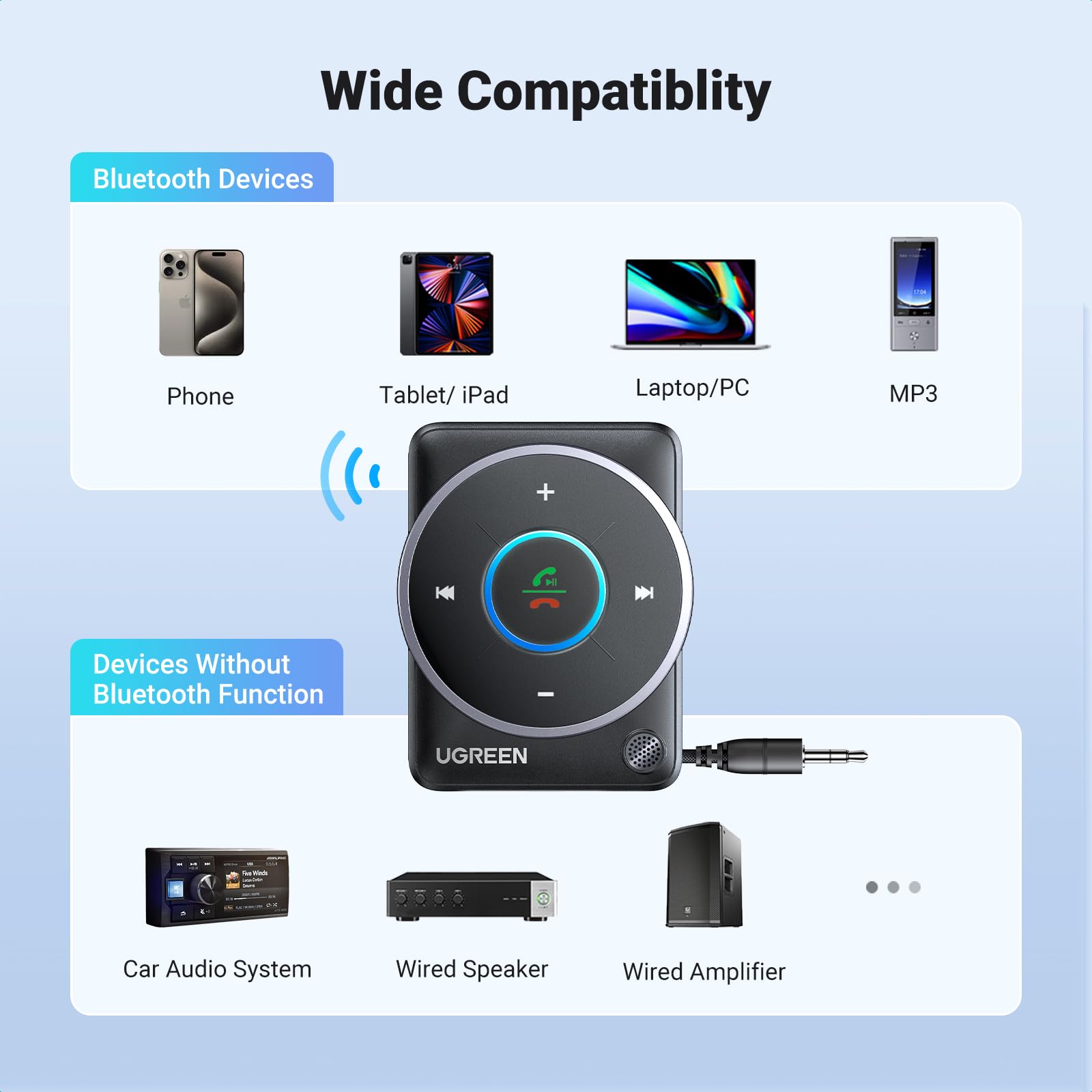 ugreen-ricevitore-bluetooth-5-4-auto-usb-a-jack-3-5mm-vivavoce-rgb-doppia-connes image 4