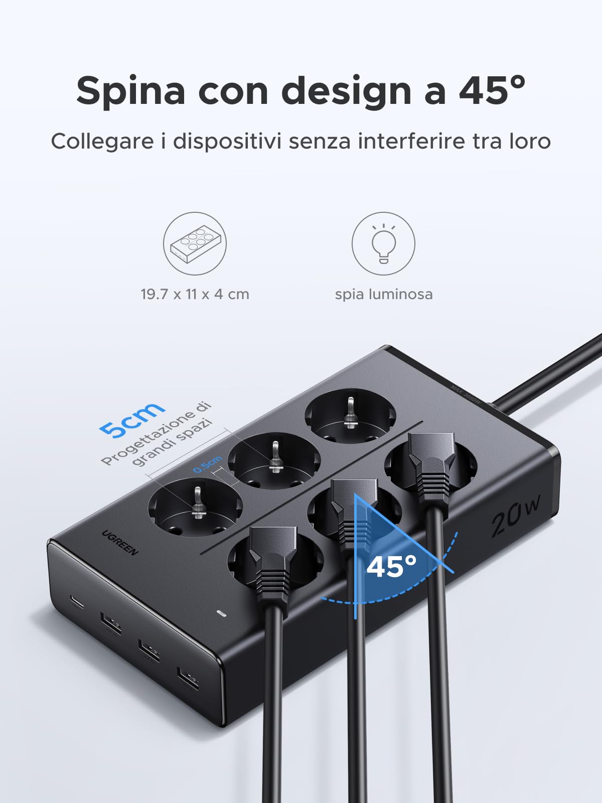 ugreen-ciabatta-multipresa-10-in-1-3680w-6-prese-ac-pd-20w-usb-c image 6