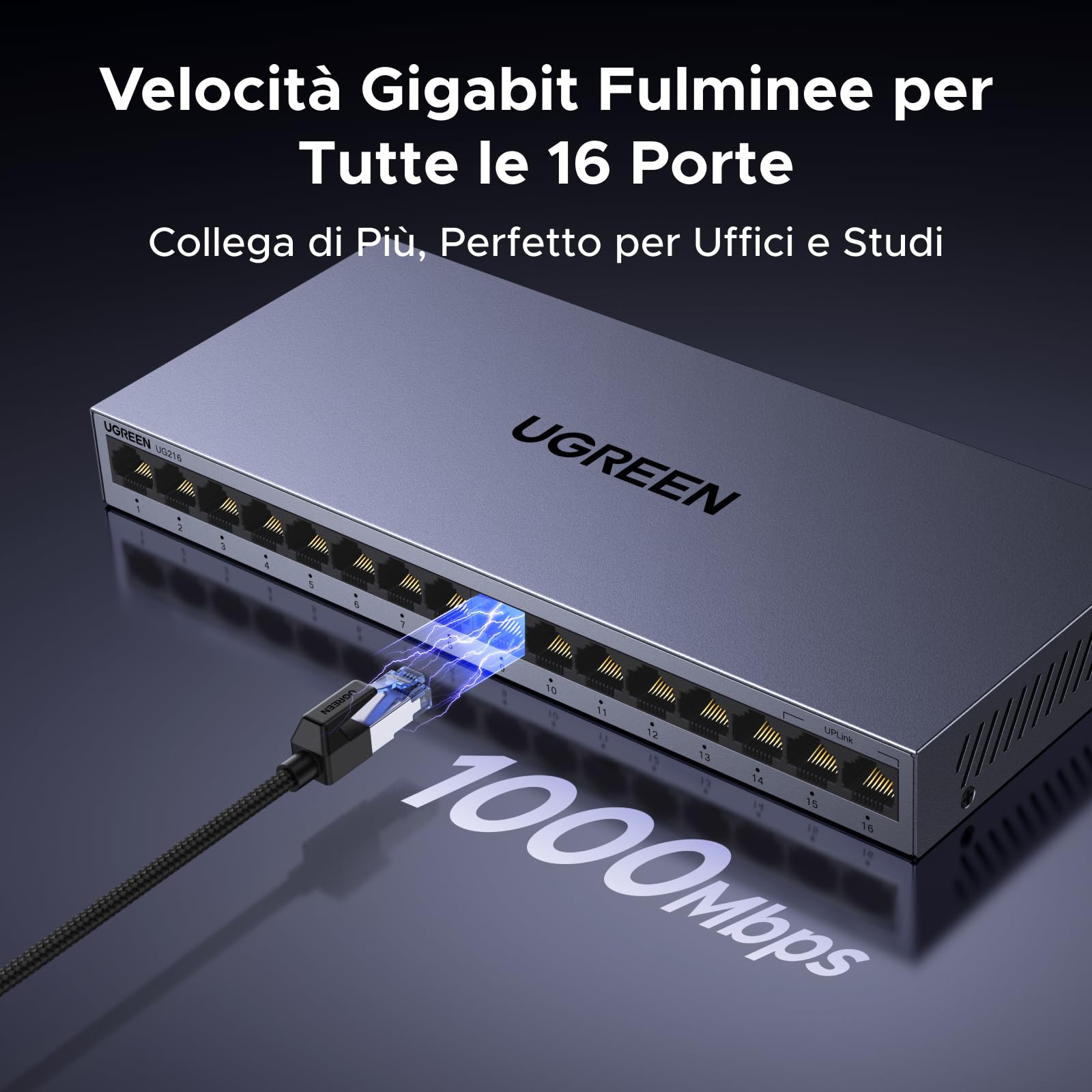 ugreen-switch-lan-gigabit-16-porte-10-100-1000-mbps-metallico-con-vlan image 2