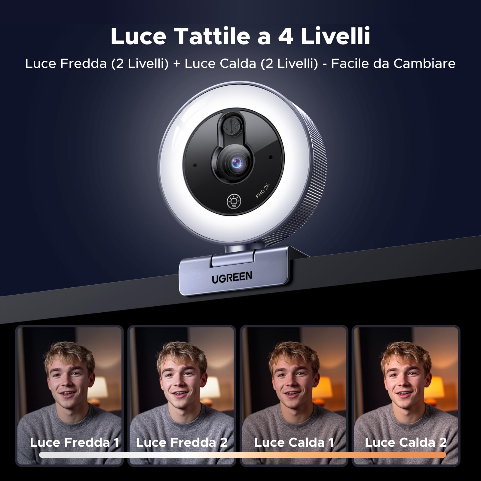 ugreen-webcam-2k-30fps-con-luce-led-e-doppio-microfono-usb-a-c image 2