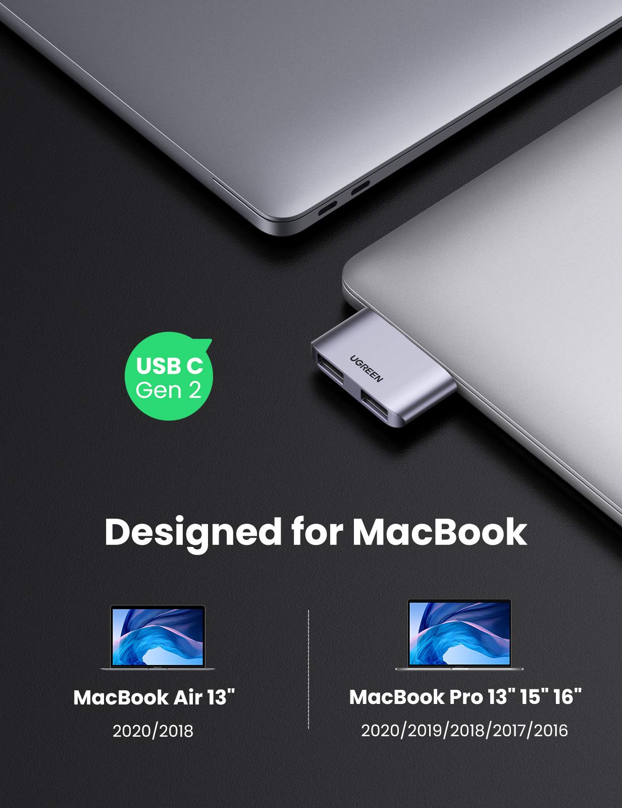 ugreen-hub-usb-c-a-2-porte-usb-3-1-10gbps-per-macbook image 2