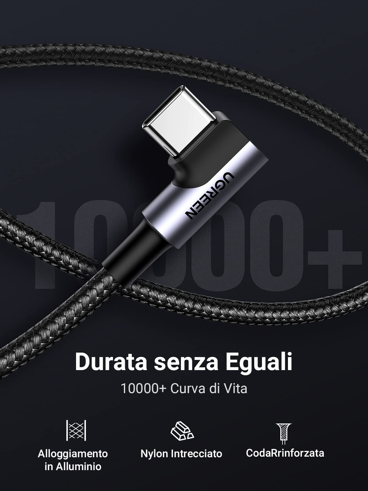 ugreen-cavo-usb-a-a-usb-c-90-gradi-3a-0-5m-nylon image 7