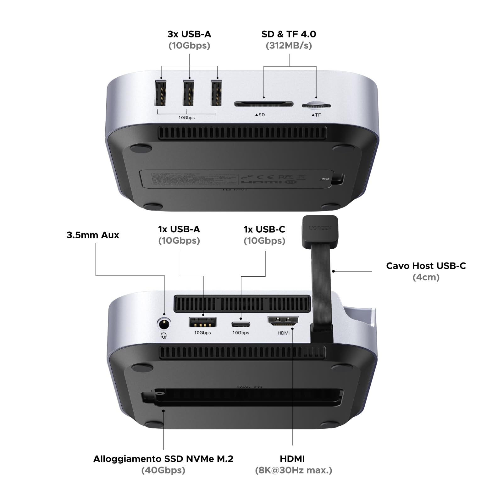 ugreen-docking-station-usb4-40gbps-per-mac-mini-m4-m4-pro-con-case-ssd-m-2-nvme- image 2