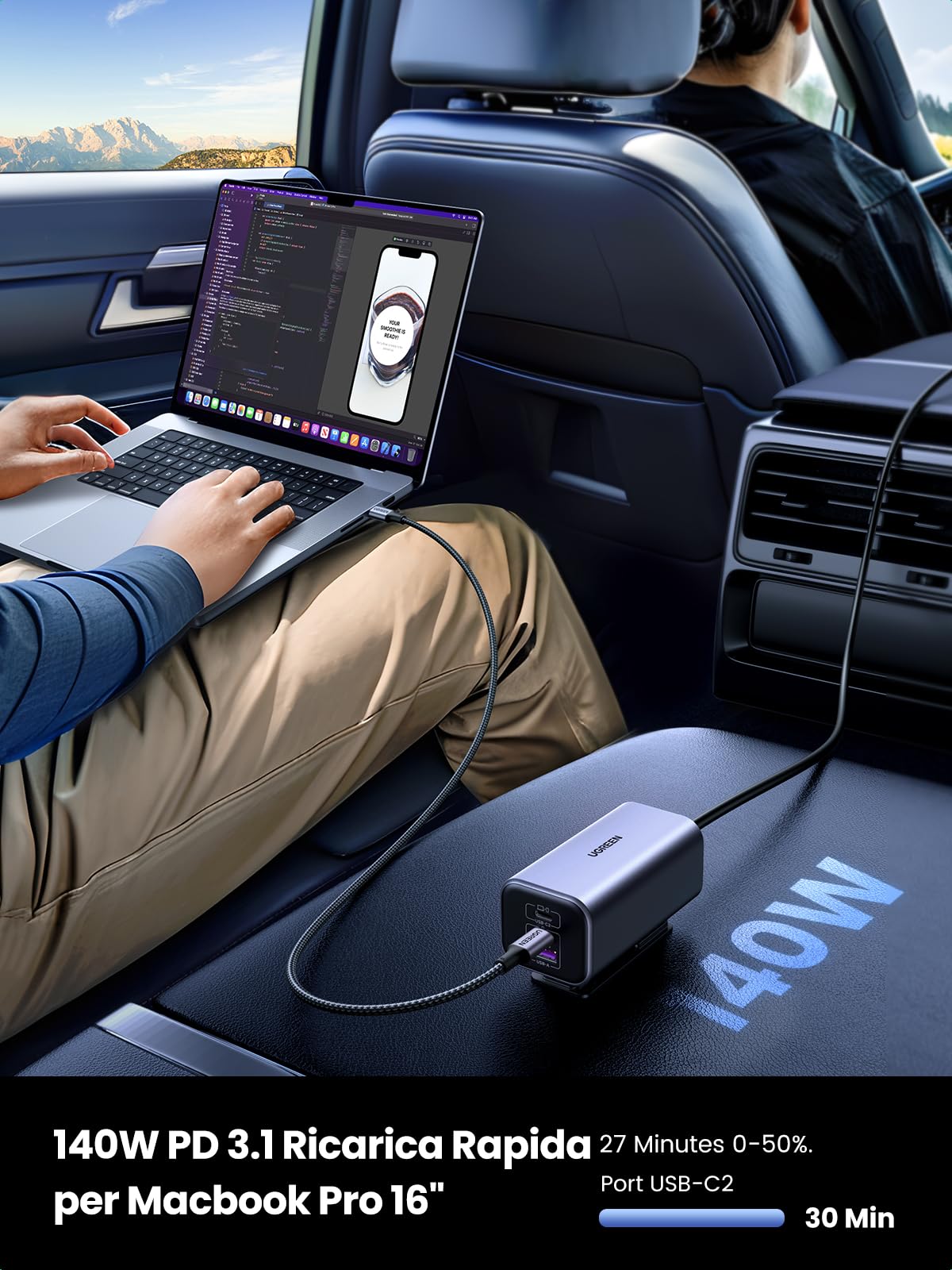 ugreen-150w-caricatore-auto-usb-c-gan-4-porte-con-pd-3-1-140w image 5