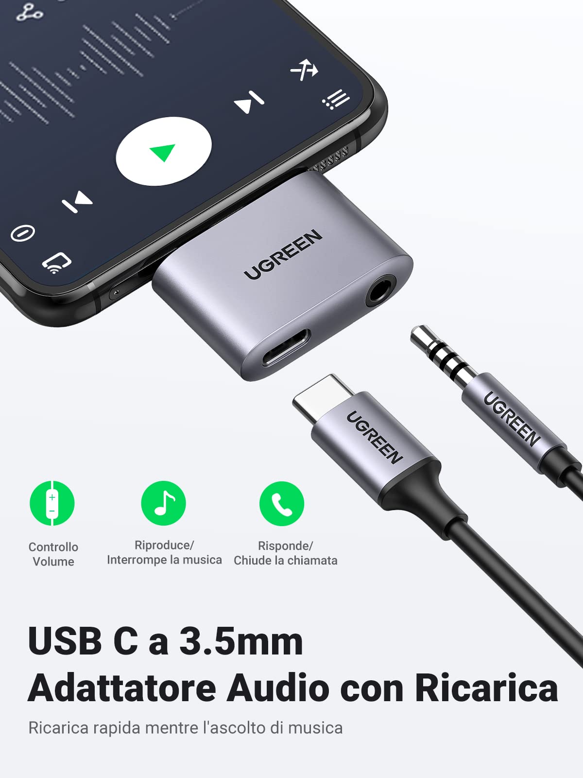 ugreen-adattatore-usb-c-a-jack-3-5mm-ricarica-pd-30w-2-in-1-con-chip-dac image 2