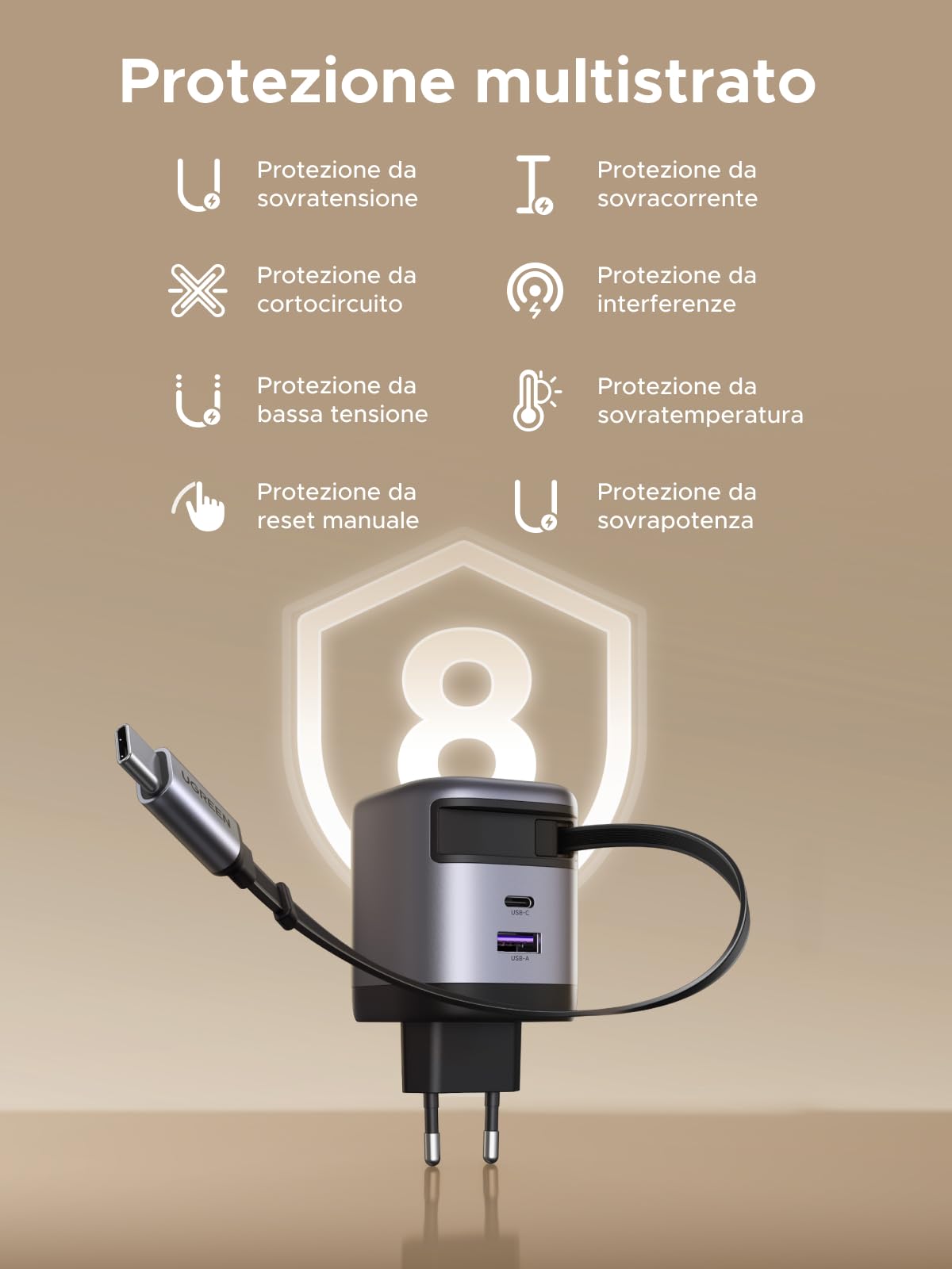 ugreen-nexode-65w-caricatore-retrattile-usb-c-gan-3-porte-pd-3-0 image 5