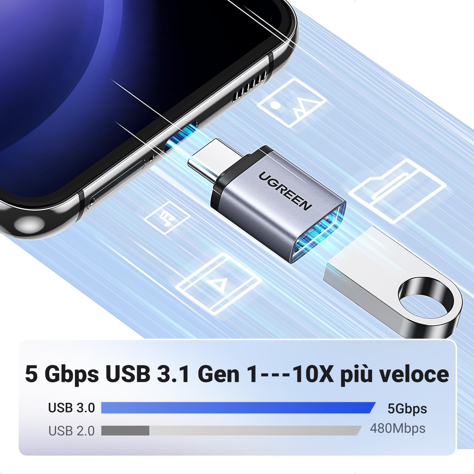 ugreen-adattatore-usb-c-a-usb-a-3-0-5gbps-alluminio-2-pezzi-grigio image 4