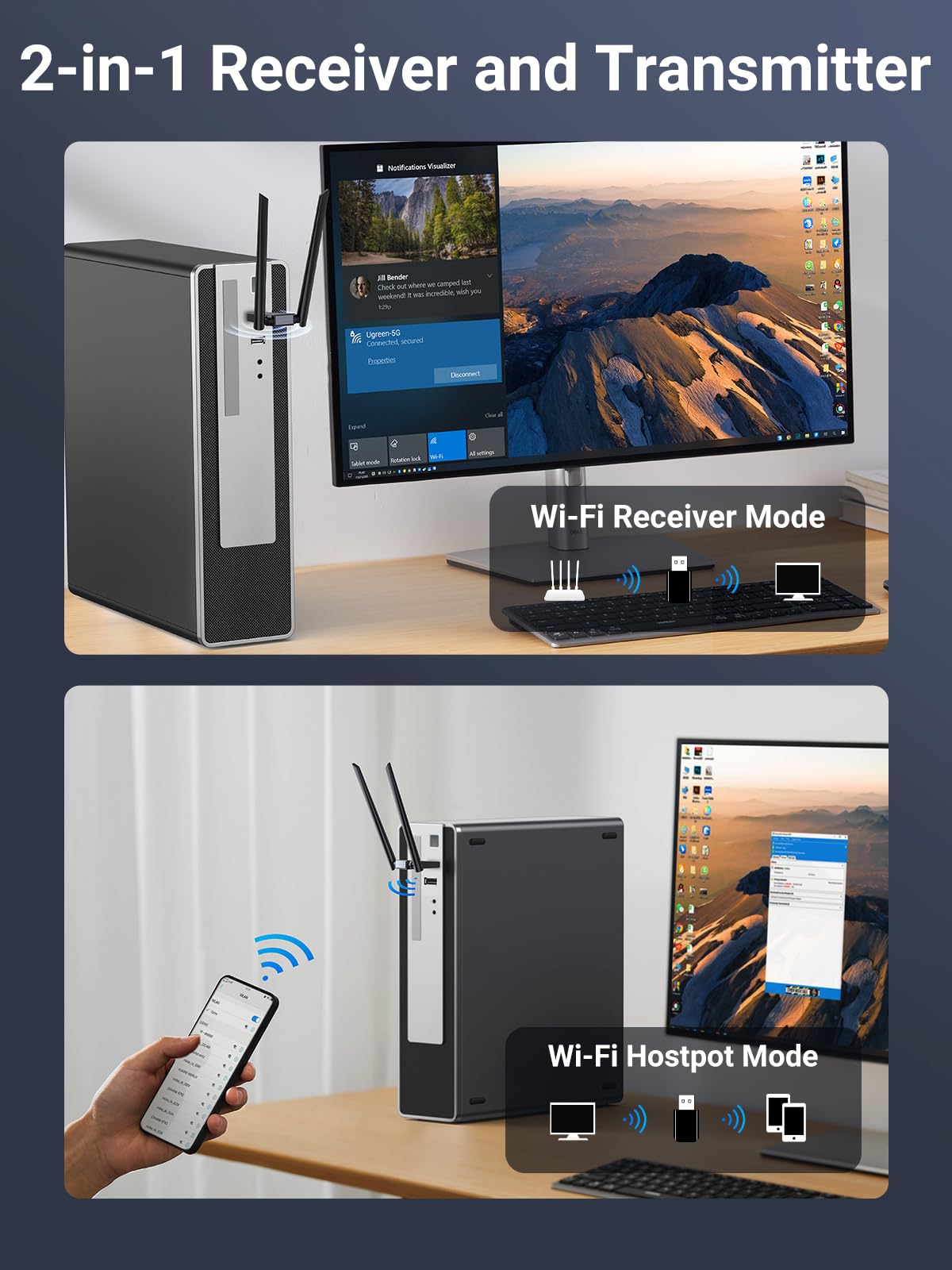 ugreen-adattatore-wifi-usb-ac1300mbps-dual-band-5ghz-2-4ghz-con-doppia-antenna image 5