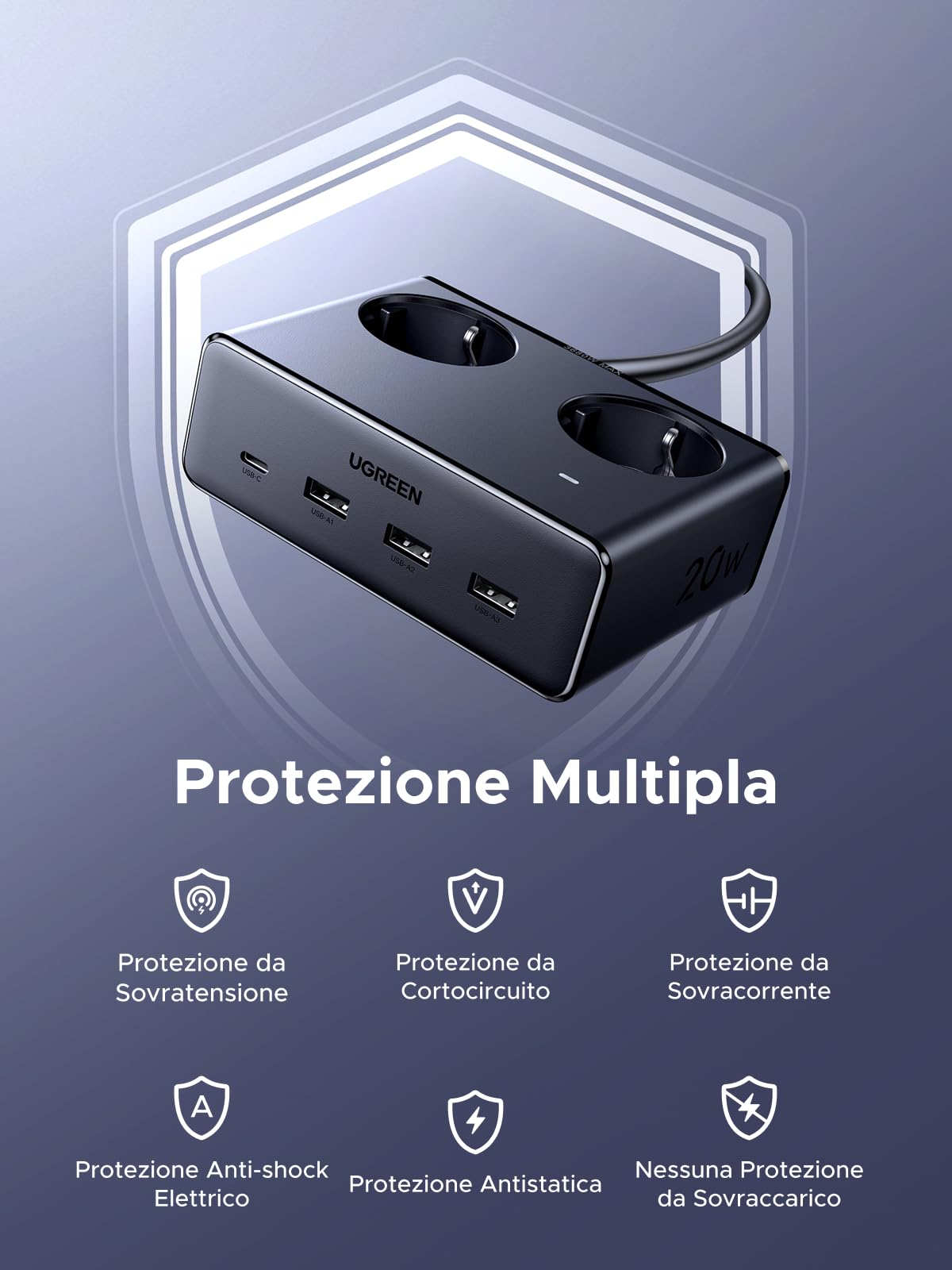 ugreen-ciabatta-multipresa-6-in-1-3680w-con-2-prese-ac-4-usb-pd-20w-cavo-1-5m image 5