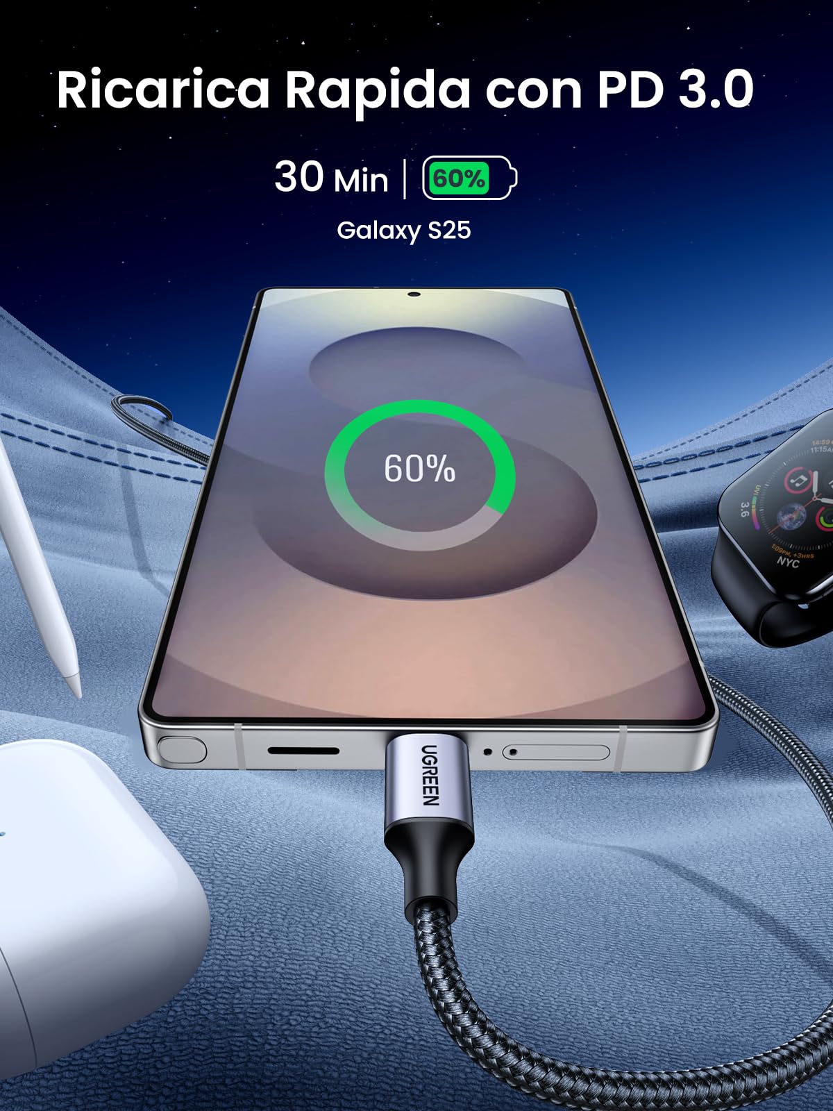 ugreen-cavo-usb-c-a-usb-c-60w-pd-3-0-nylon-1m image 3
