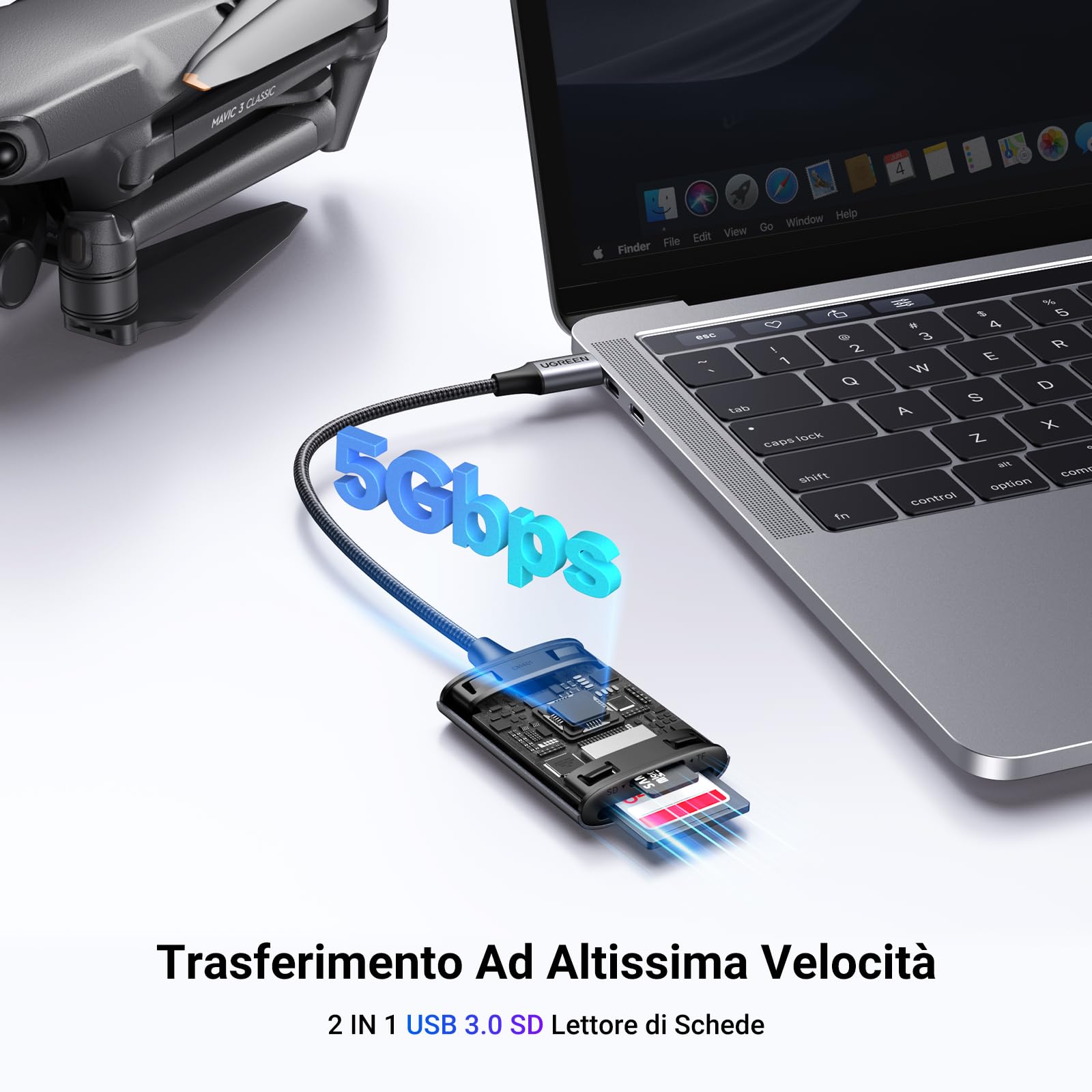 ugreen-lettore-di-schede-sd-usb-c-in-alluminio-sd-3-0-170mb-s-doppio-slot-sd-tf image 2