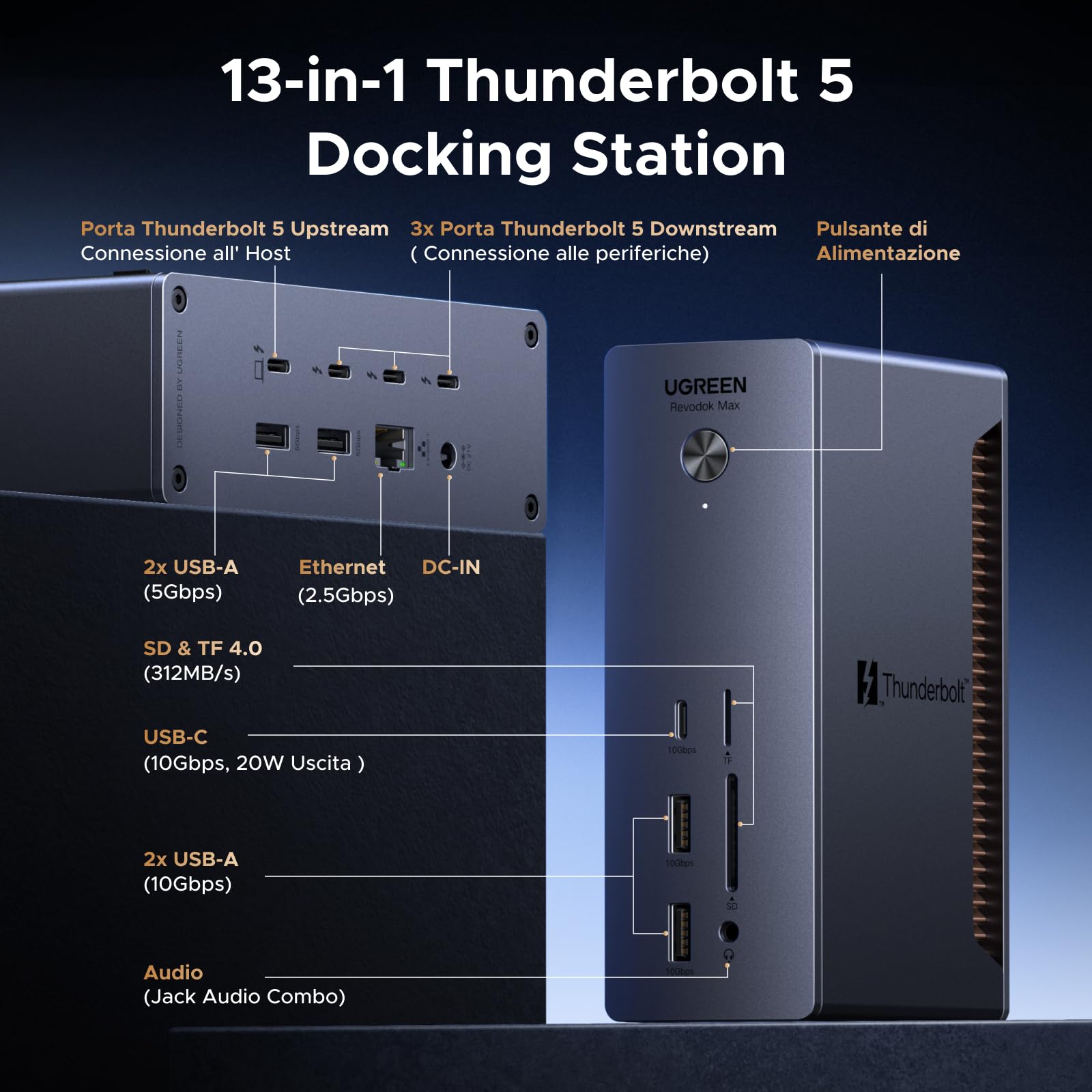 ugreen-revodok-max-docking-station-thunderbolt-5-13-in-1-140w-triplo-4k image 2