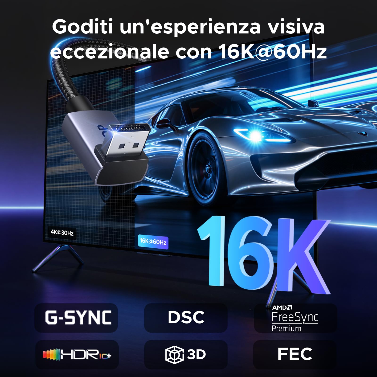 ugreen-cavo-displayport-2-1-a-90-16k-60hz-8k-120hz-2m-dp-a-dp-80gbps image 2