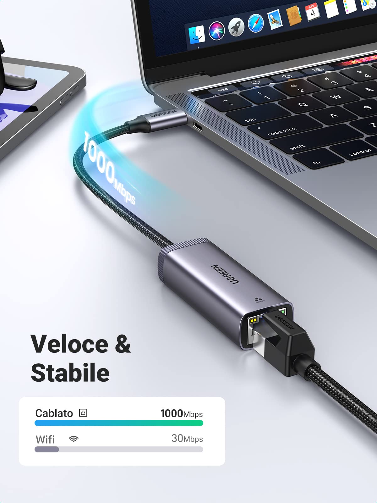 ugreen-adattatore-ethernet-usb-c-a-rj45-gigabit-1000mbps-nylon-alluminio image 2