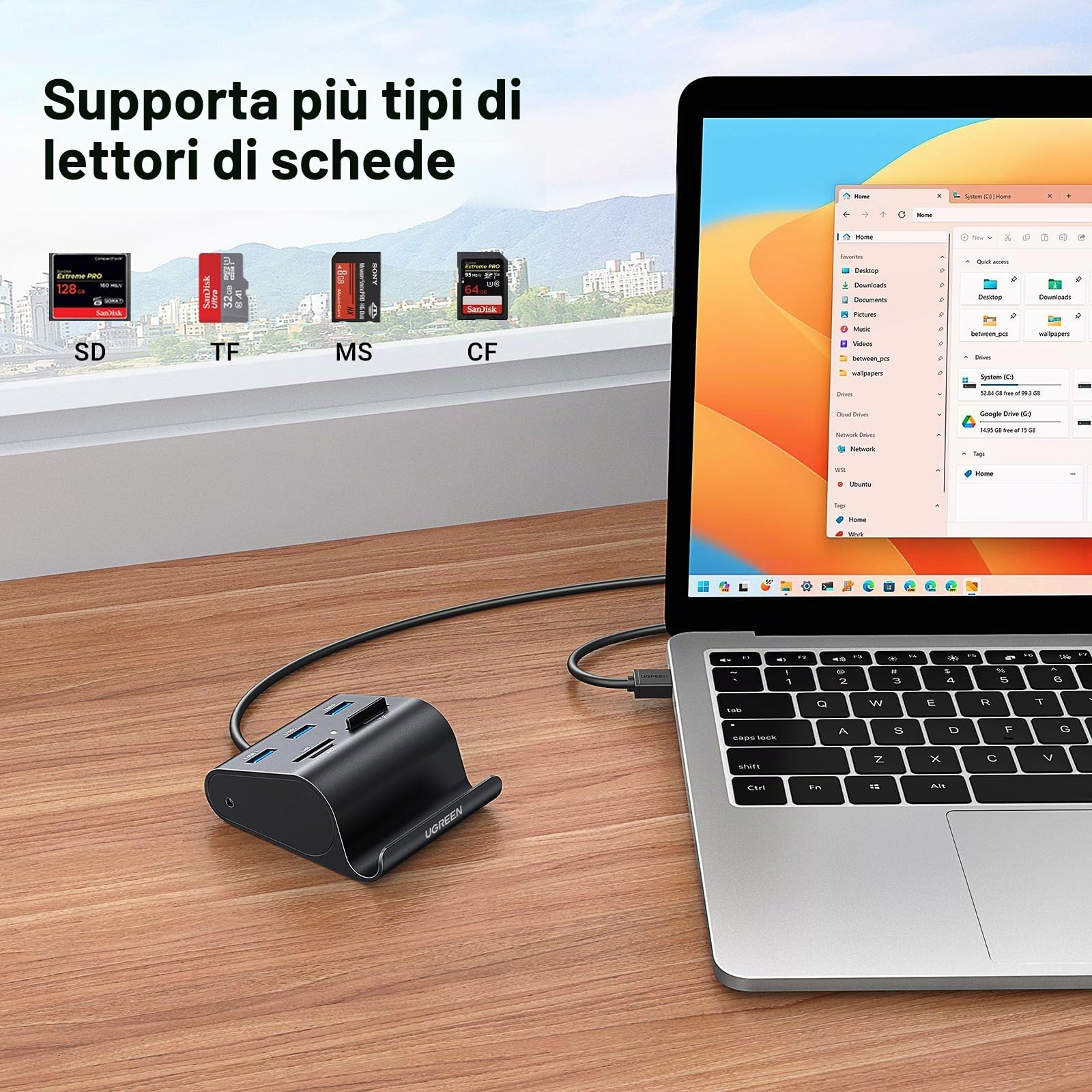 ugreen-hub-usb-3-0-con-lettore-schede-sd-tf-ms-m2-e-cavo-1-metro image 3