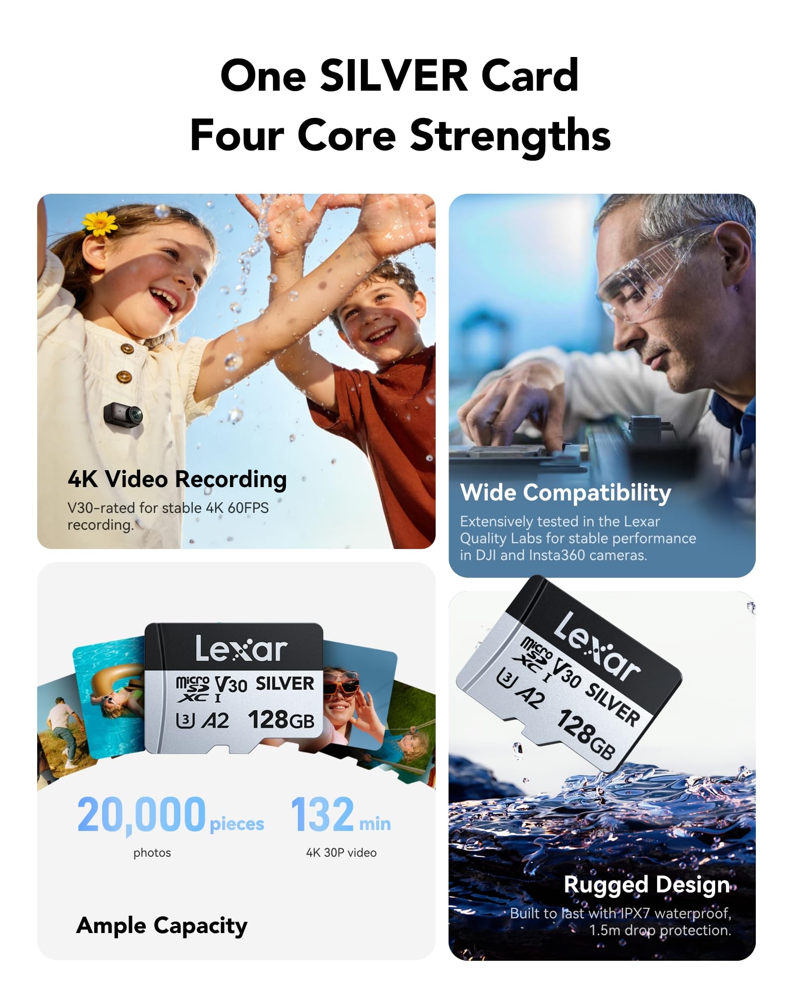 lexar-silver-microsd-128-gb-u3-v30-fino-a-205-mb-s-per-4k-60fps image 2