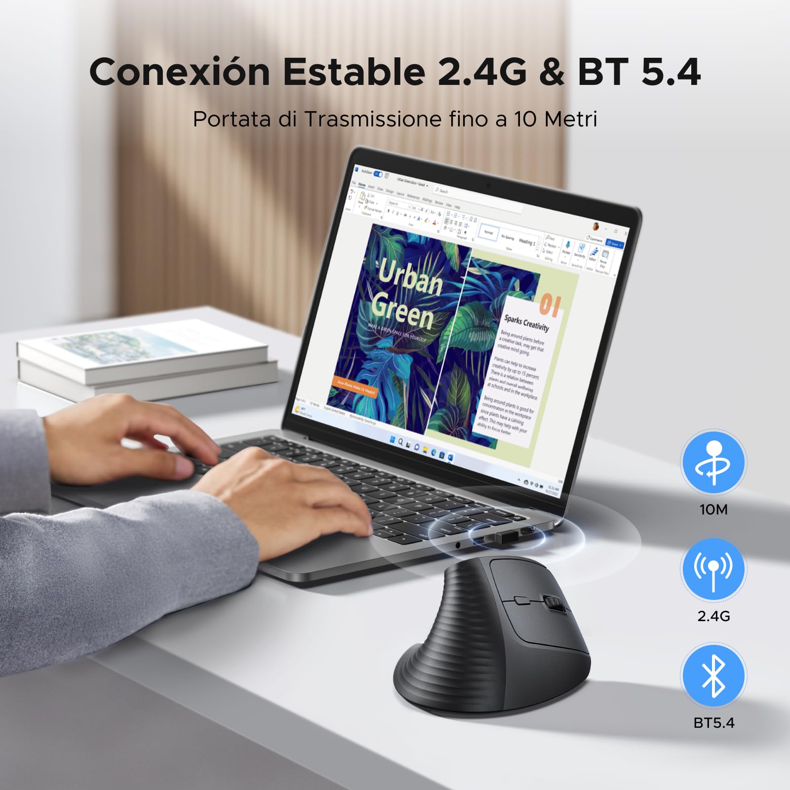 ugreen-mouse-verticale-wireless-2-4g-bluetooth-4000-dpi-silenzioso image 2