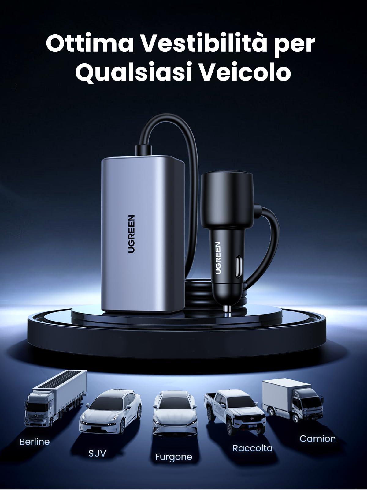 ugreen-150w-caricatore-auto-usb-c-gan-4-porte-con-pd-3-1-140w image 8