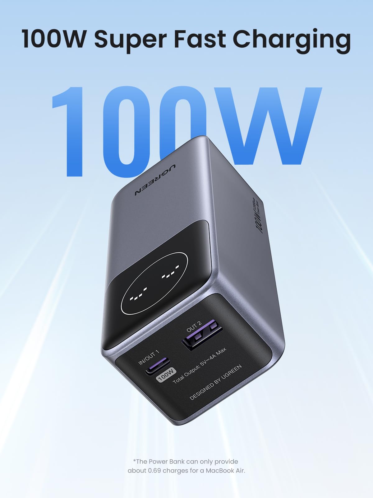 ugreen-nexode-power-bank-12000mah-100w-pd-3-0-con-display-usb-c-usb-a image 2