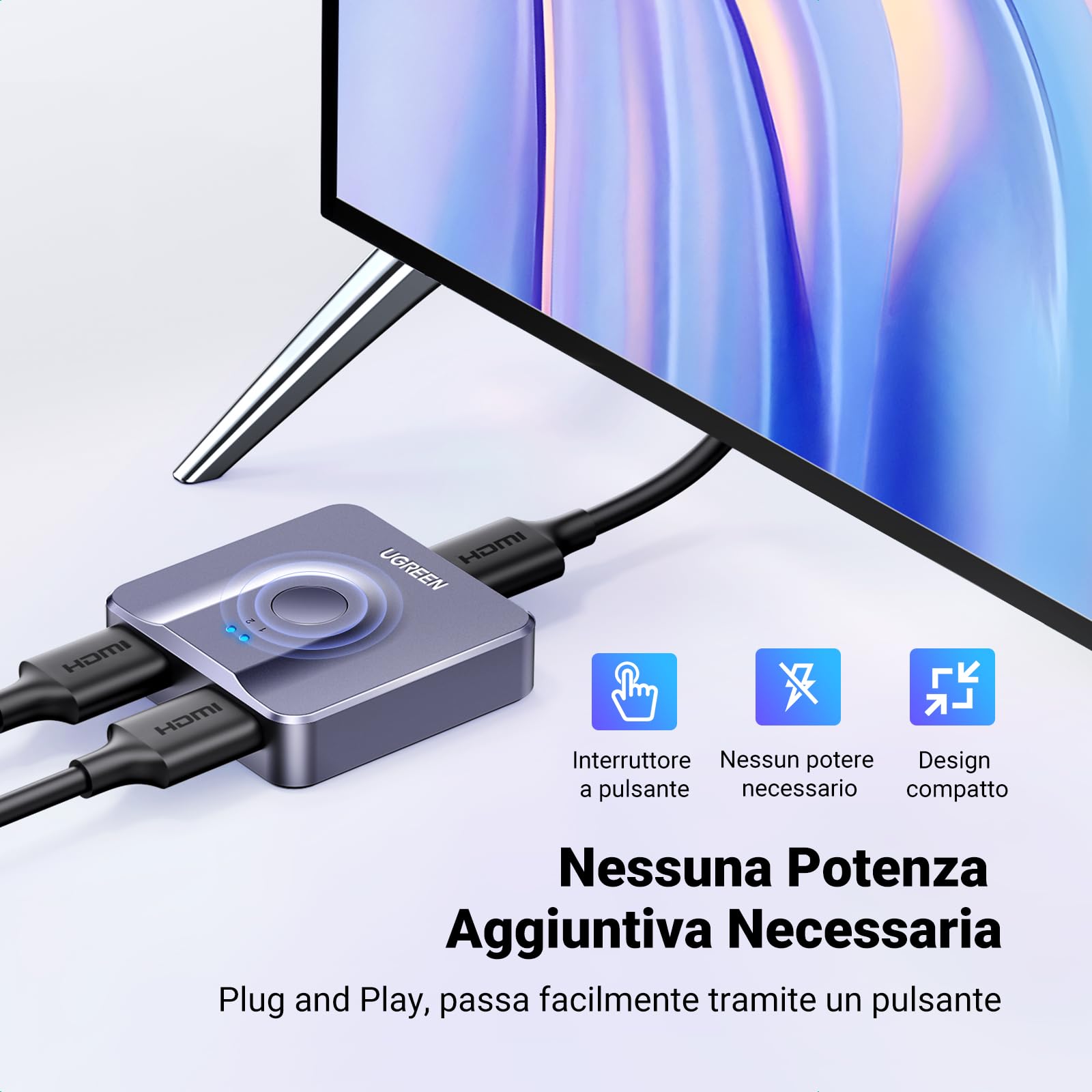 ugreen-switch-hdmi-2-0-4k-60hz-bidirezionale-2-in-1-out-1-in-2-out-grigio image 5
