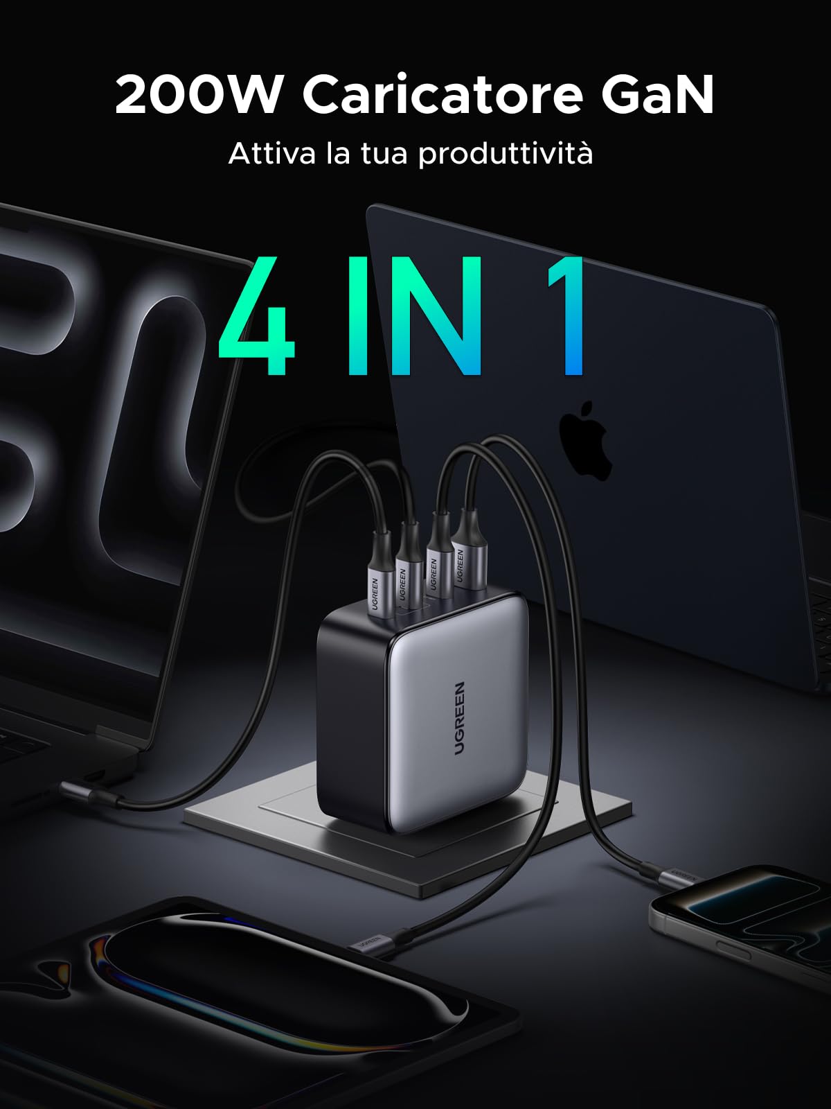 ugreen-nexode-200w-caricatore-usb-c-gan-rapido-4-porte image 4
