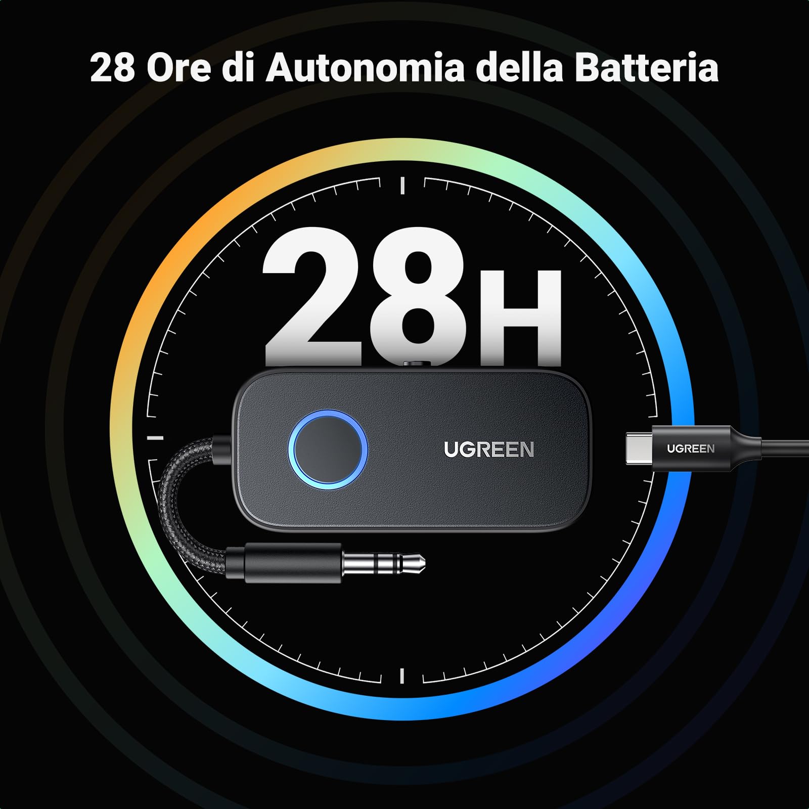 ugreen-trasmettitore-ricevitore-bluetooth-5-3-jack-2-in-1-con-microfono-28h-auto image 4