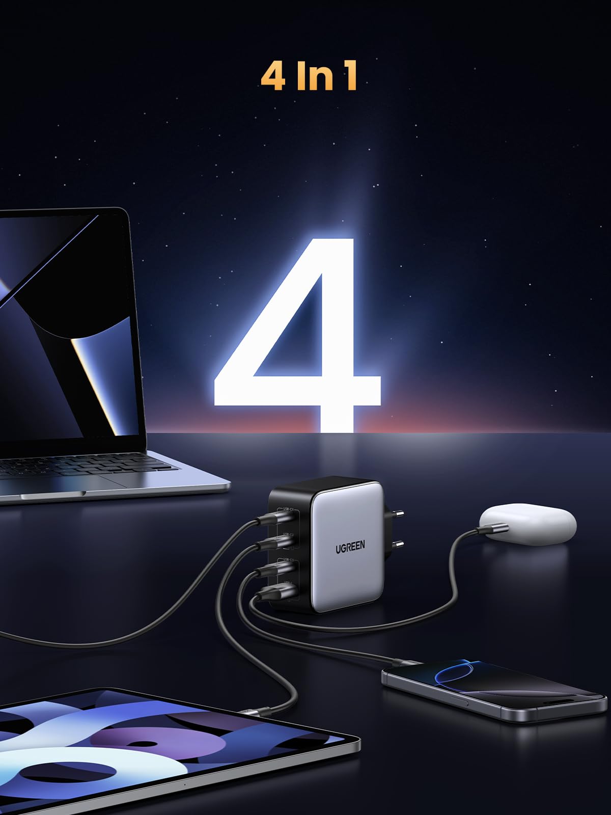 ugreen-nexode-caricatore-gan-100w-4-porte-3x-usb-c-usb-a-pd-3-0-per-macbook-ipho image 4