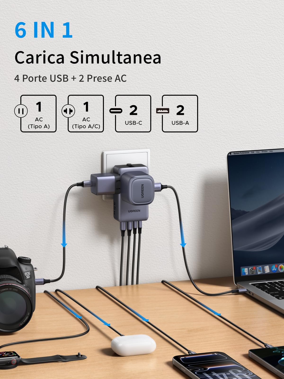 ugreen-adattatore-universale-da-viaggio-6-in-1-pd-45w-2-ac-2-usb-c-2-usb-a image 4