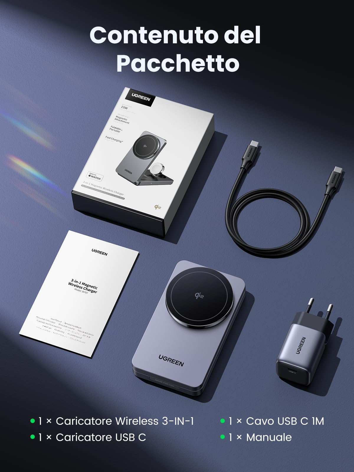ugreen-magflow-qi2-caricatore-wireless-3-in-1-15w-per-iphone-airpods-e-apple-wat image 8