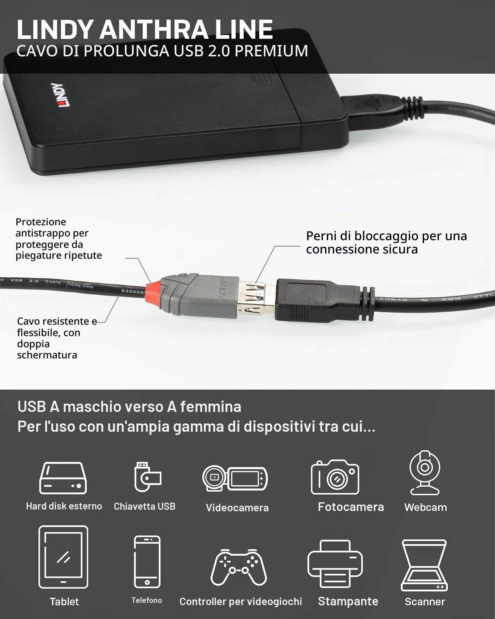 lindy-anthra-line-cavo-prolunga-usb-2-0-tipo-a-3-metri-480mbps image 3