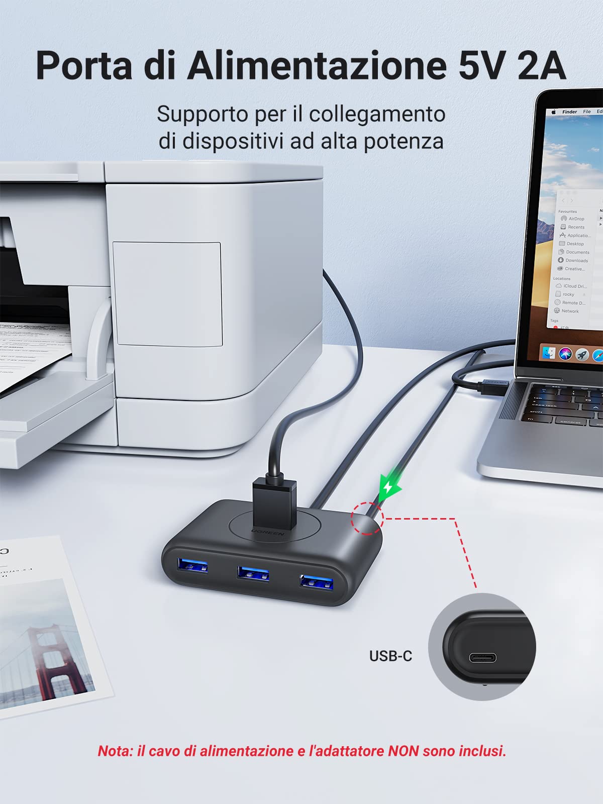 ugreen-hub-usb-3-0-4-porte-5gbps-con-cavo-100cm-nero image 4