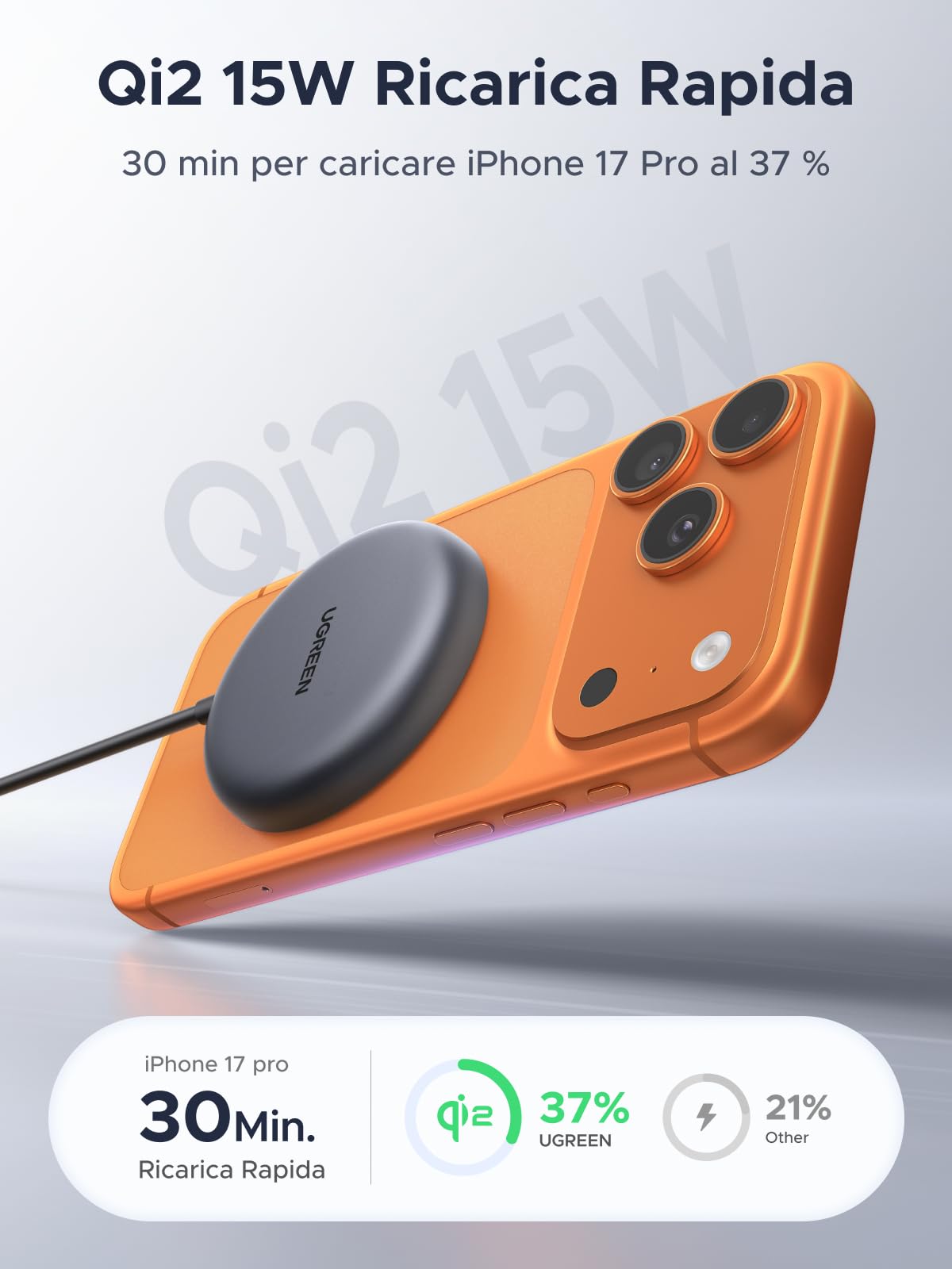 ugreen-zapix-caricatore-wireless-magsafe-qi2-15w-con-cavo-1-5m image 2